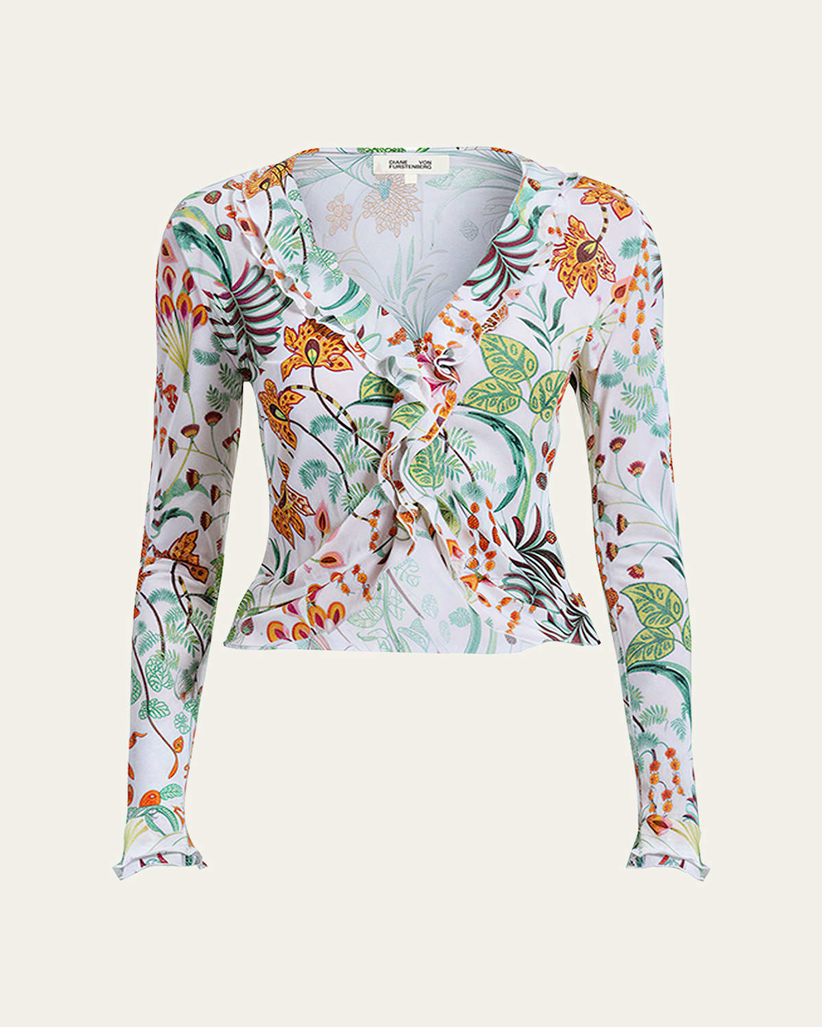 Diane von Furstenberg Fern Cropped Floral-Print Ruffle Top