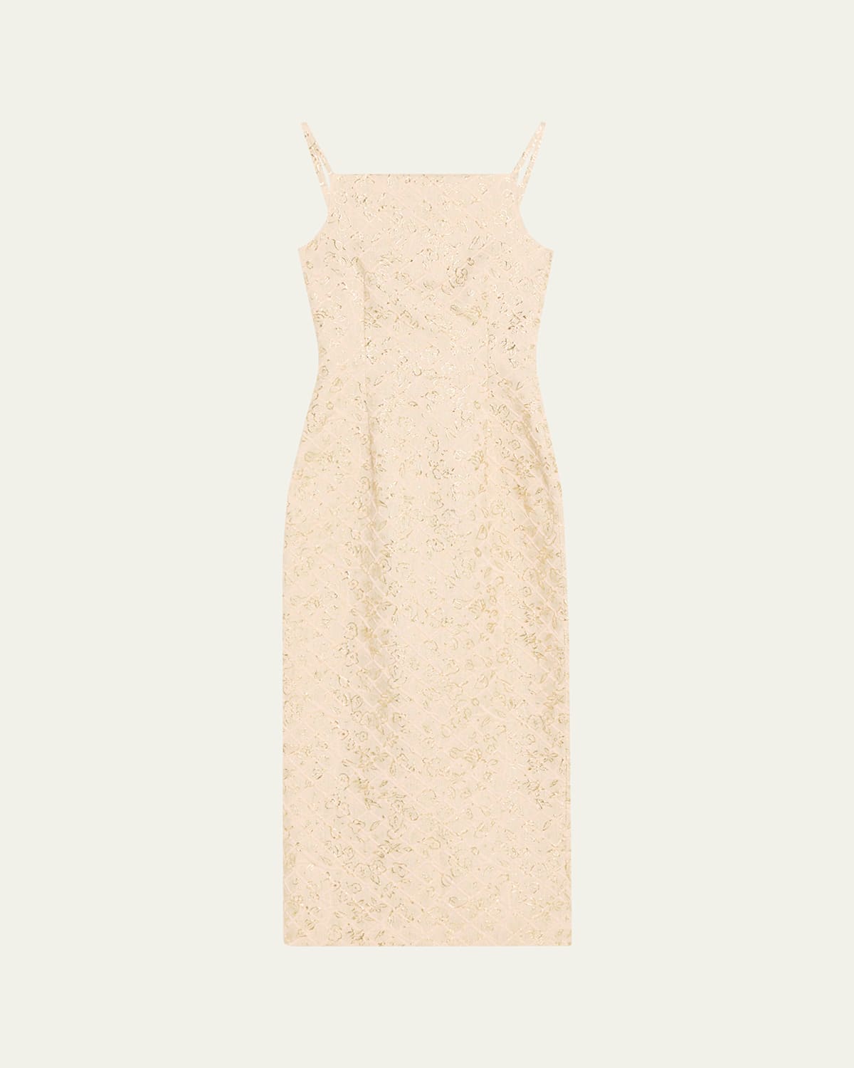 Prabal Gurung Metallic Floral Jacquard Square-neck Sleeveless Midi Dress In Neutral
