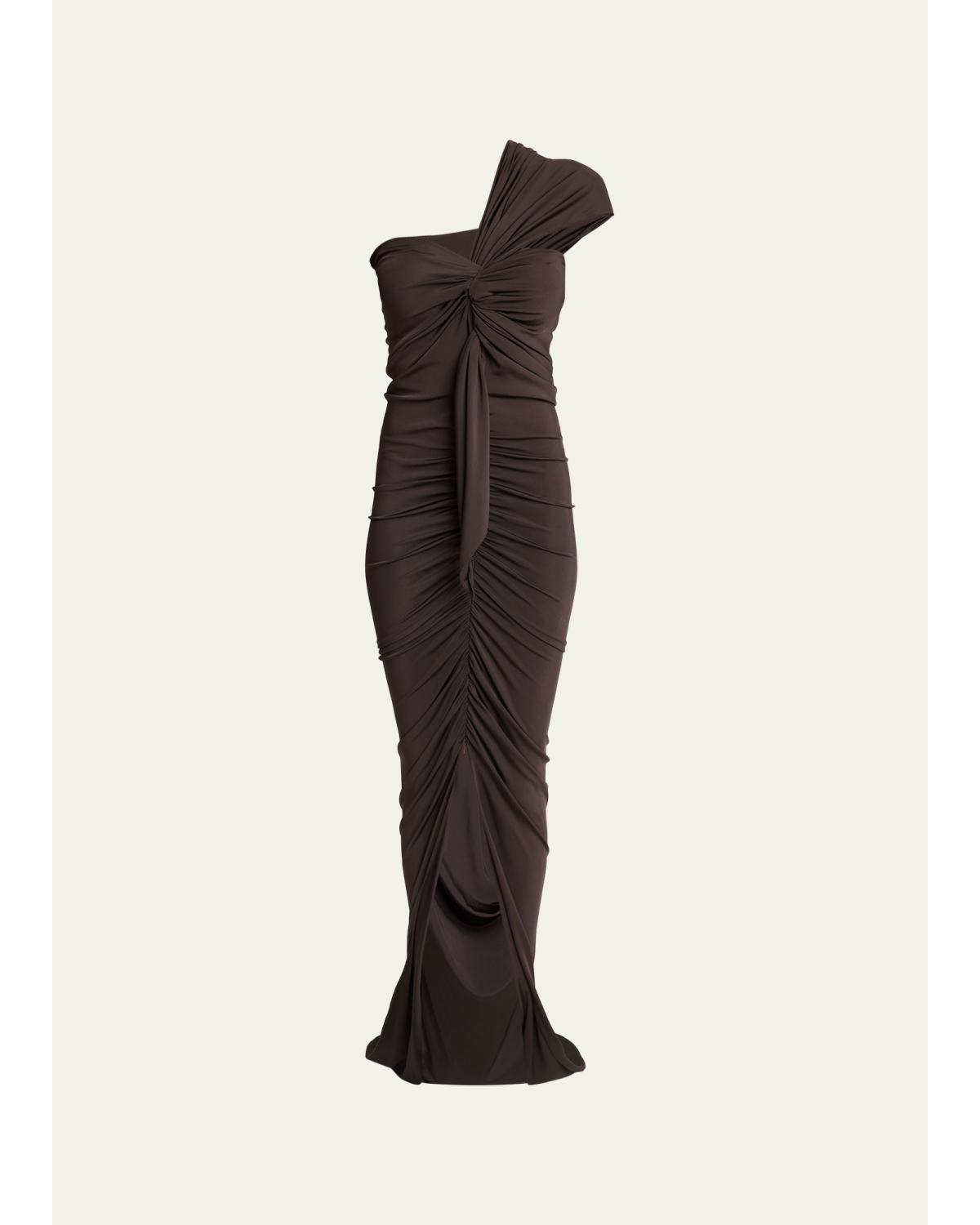 One-Shoulder Twisted Jersey Slit Gown