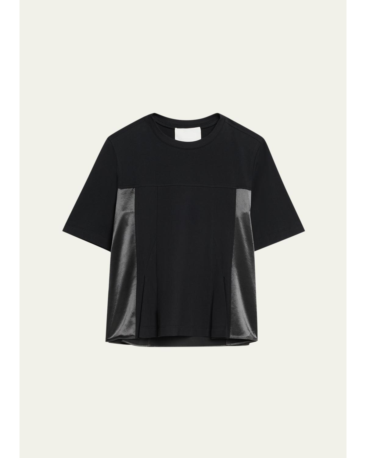 Short-Sleeve Mixed-Media Flounce Top