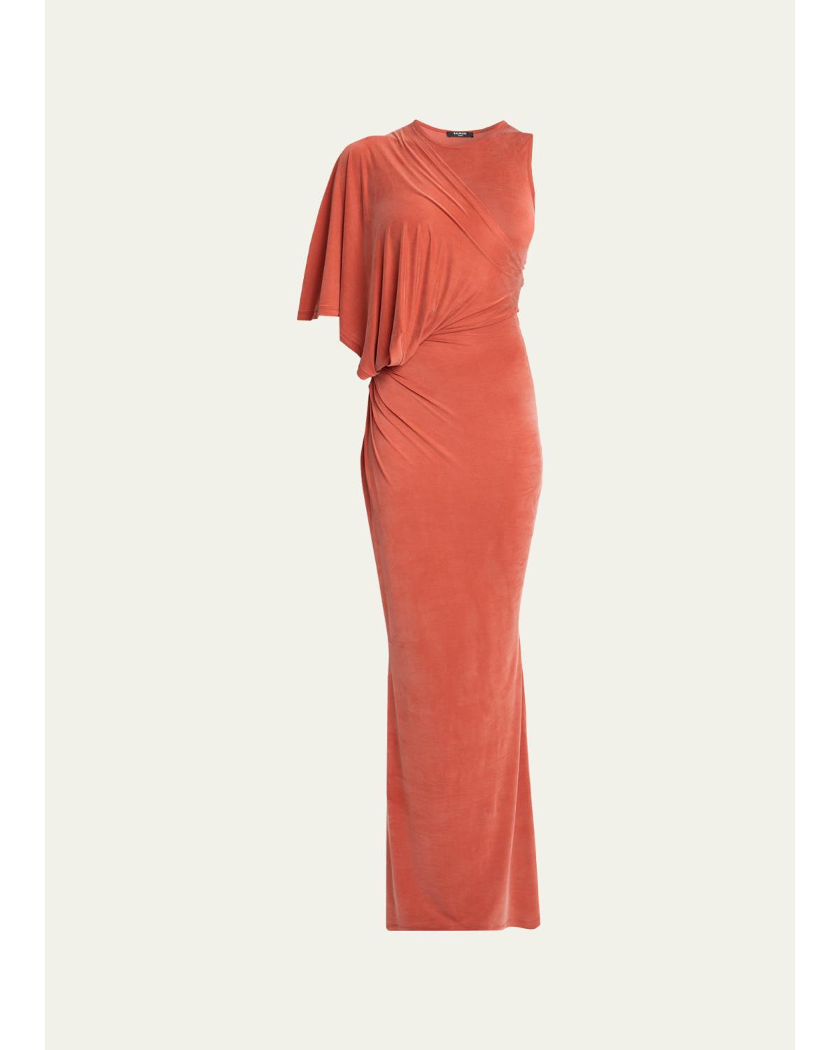 Asymmetric Draped Shoulder Gown