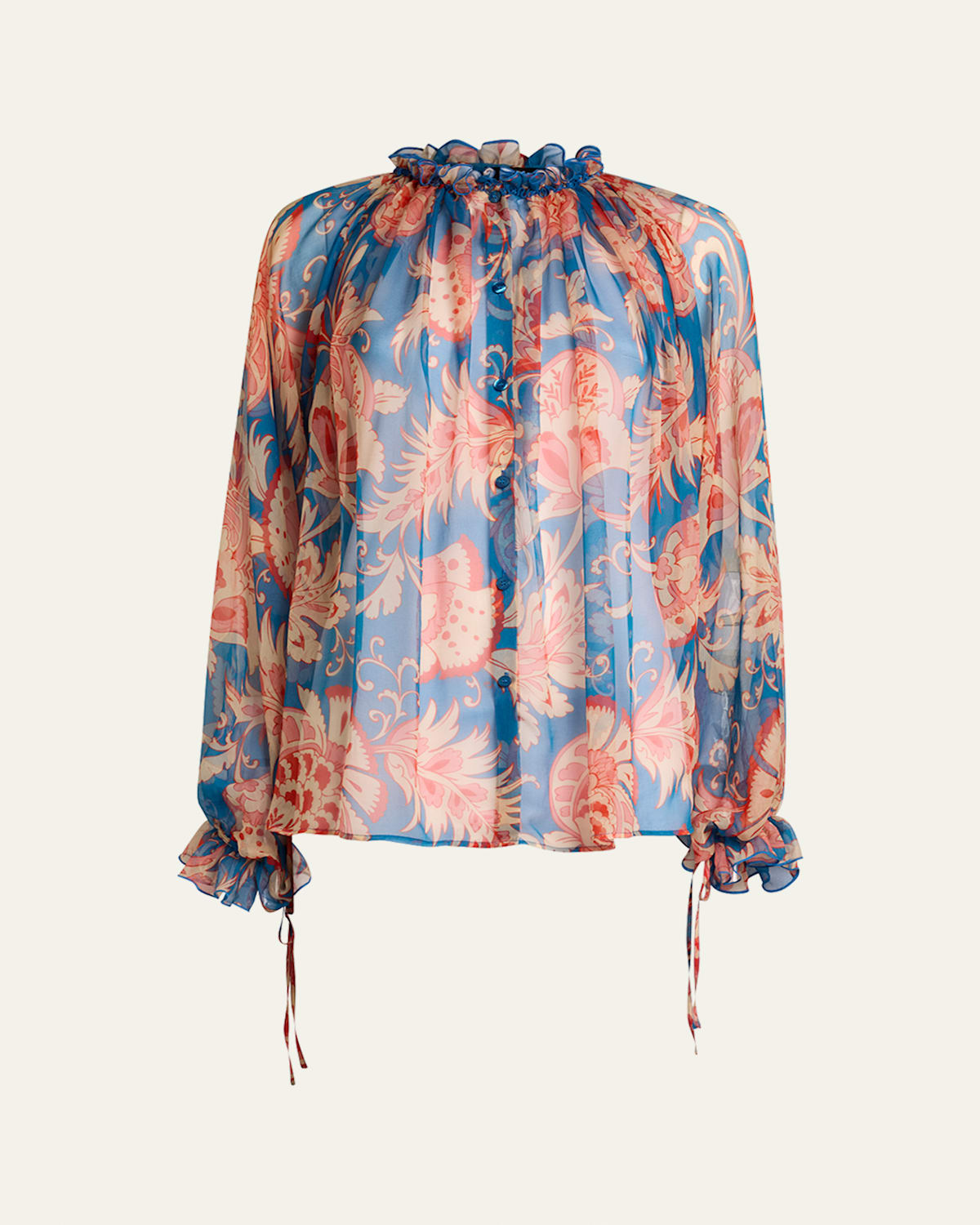 Etro Ruffled Button-Front Silk Blouse