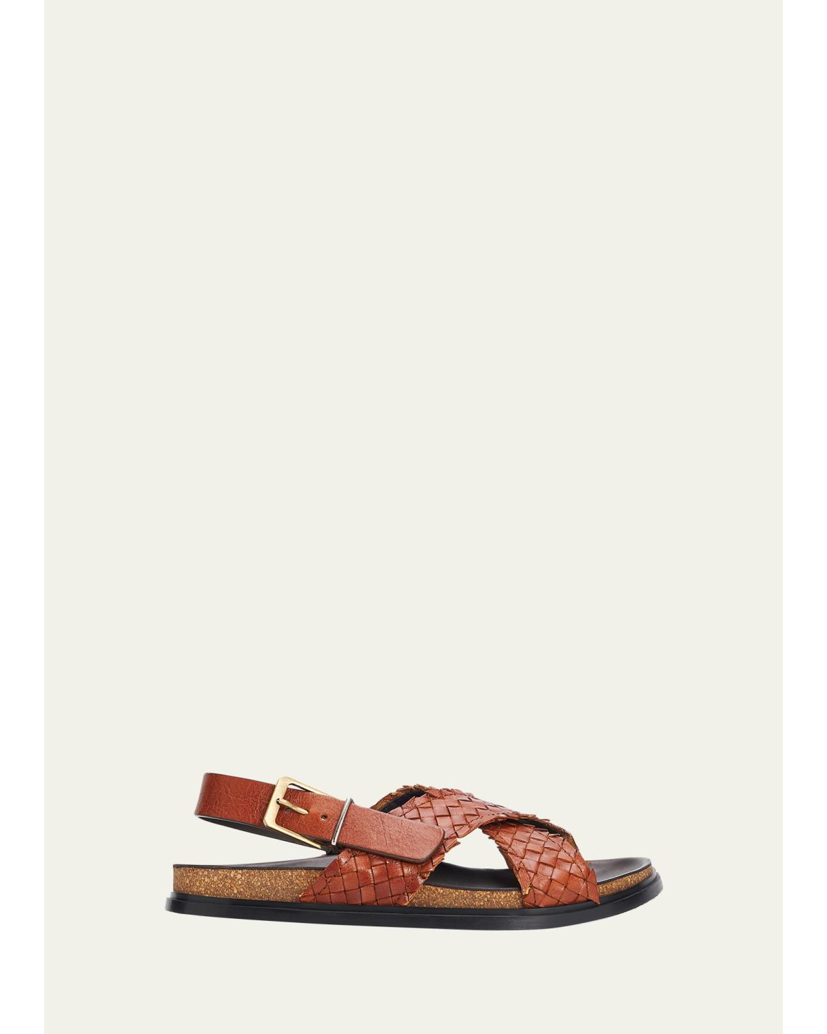 Woven Leather Buckle Sandals
