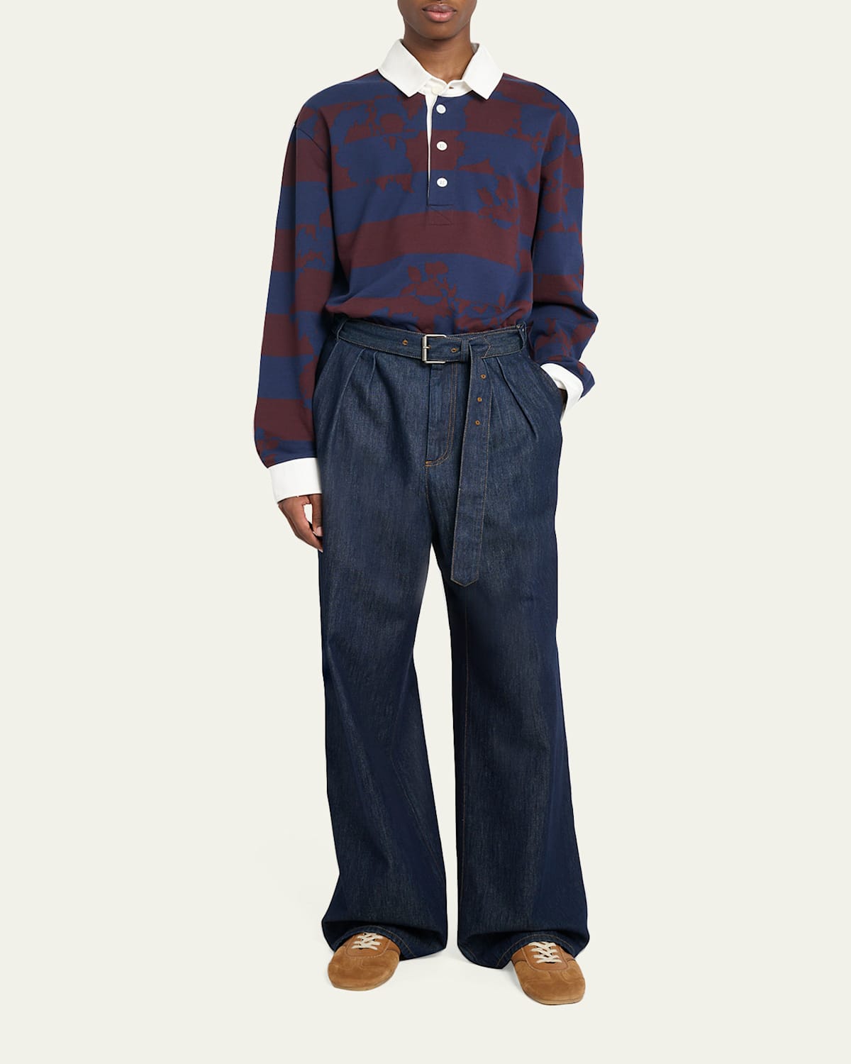 Men'S Belted Loose Denim Pants