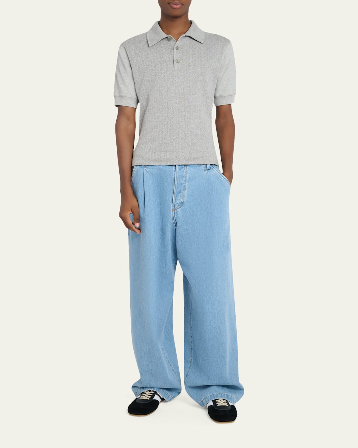 Men'S Light Blue Pleated Denim Jeans