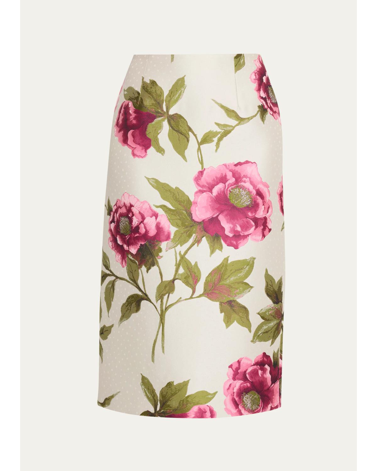 Floral Jacquard Midi Pencil Skirt