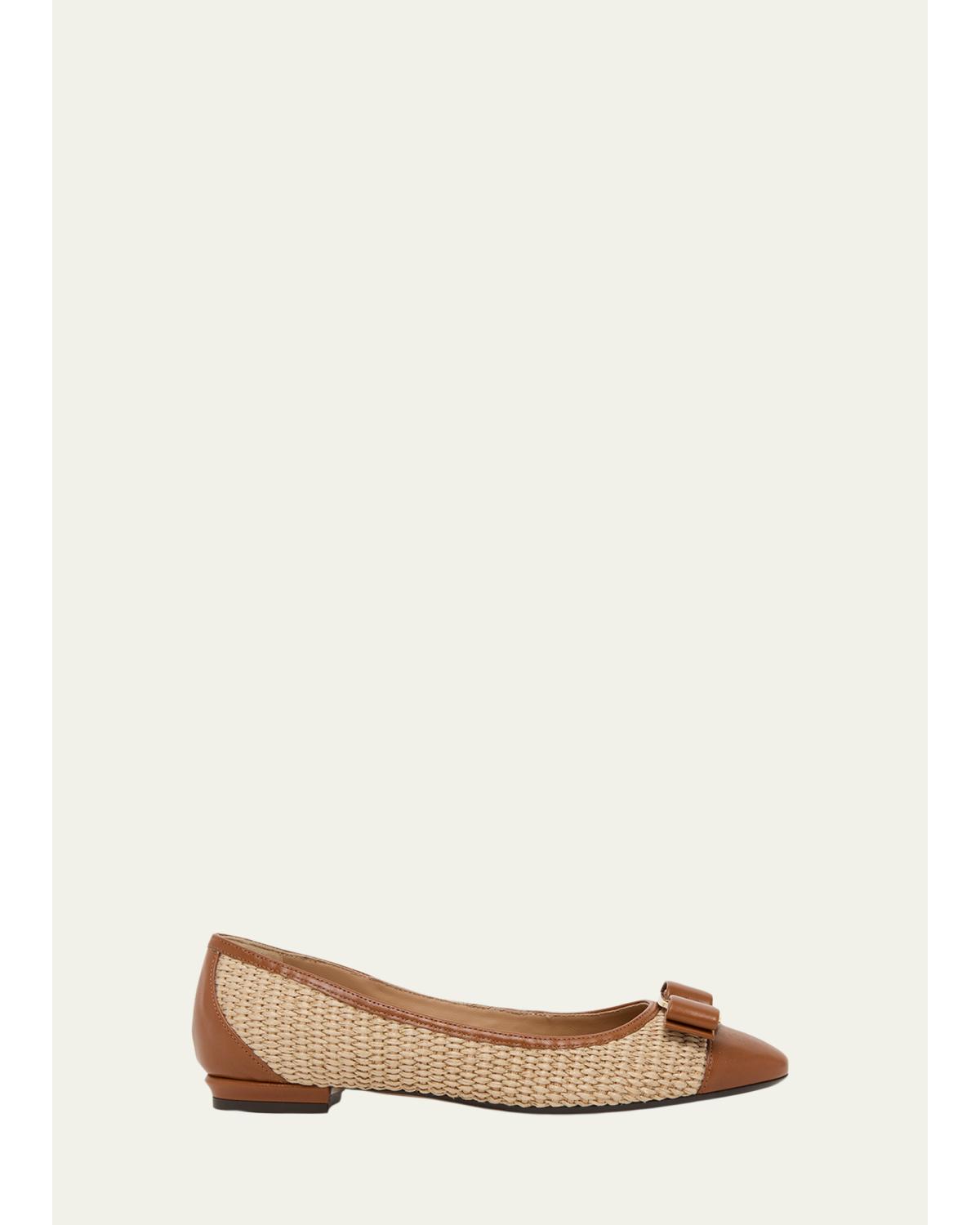 Varina Raffia and Leather Ballerina Flats