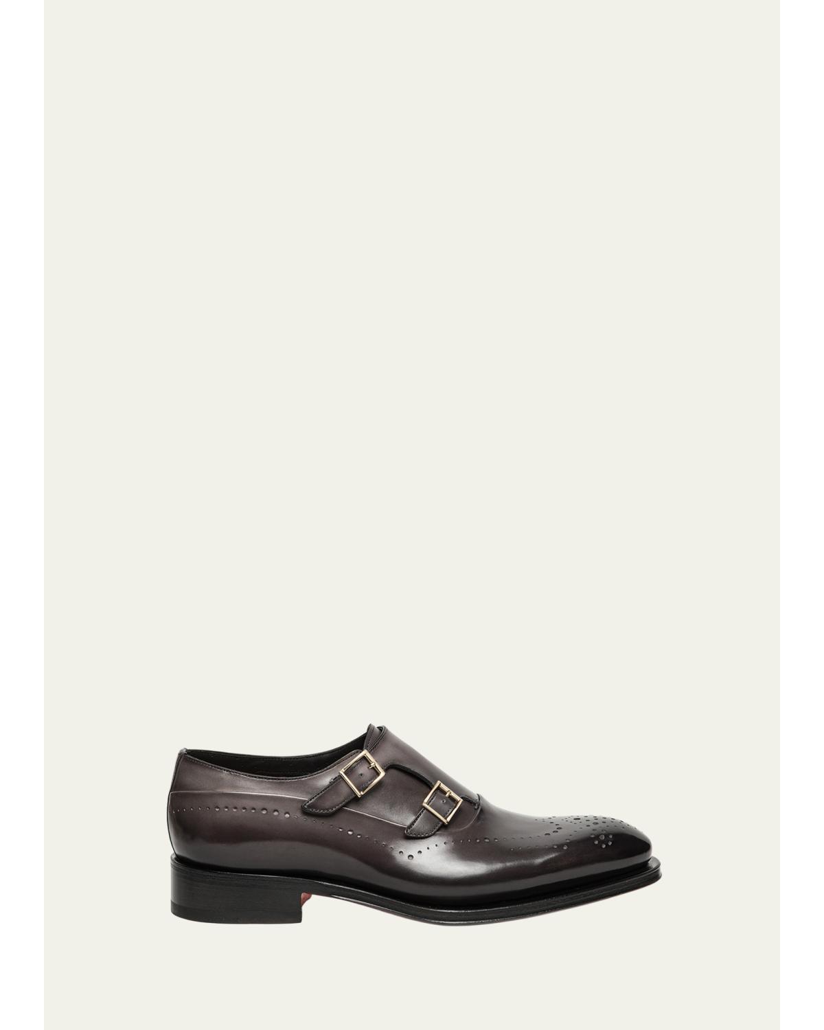 Men'S Kaj Brogue Leather Double-Monk Strap Loafers