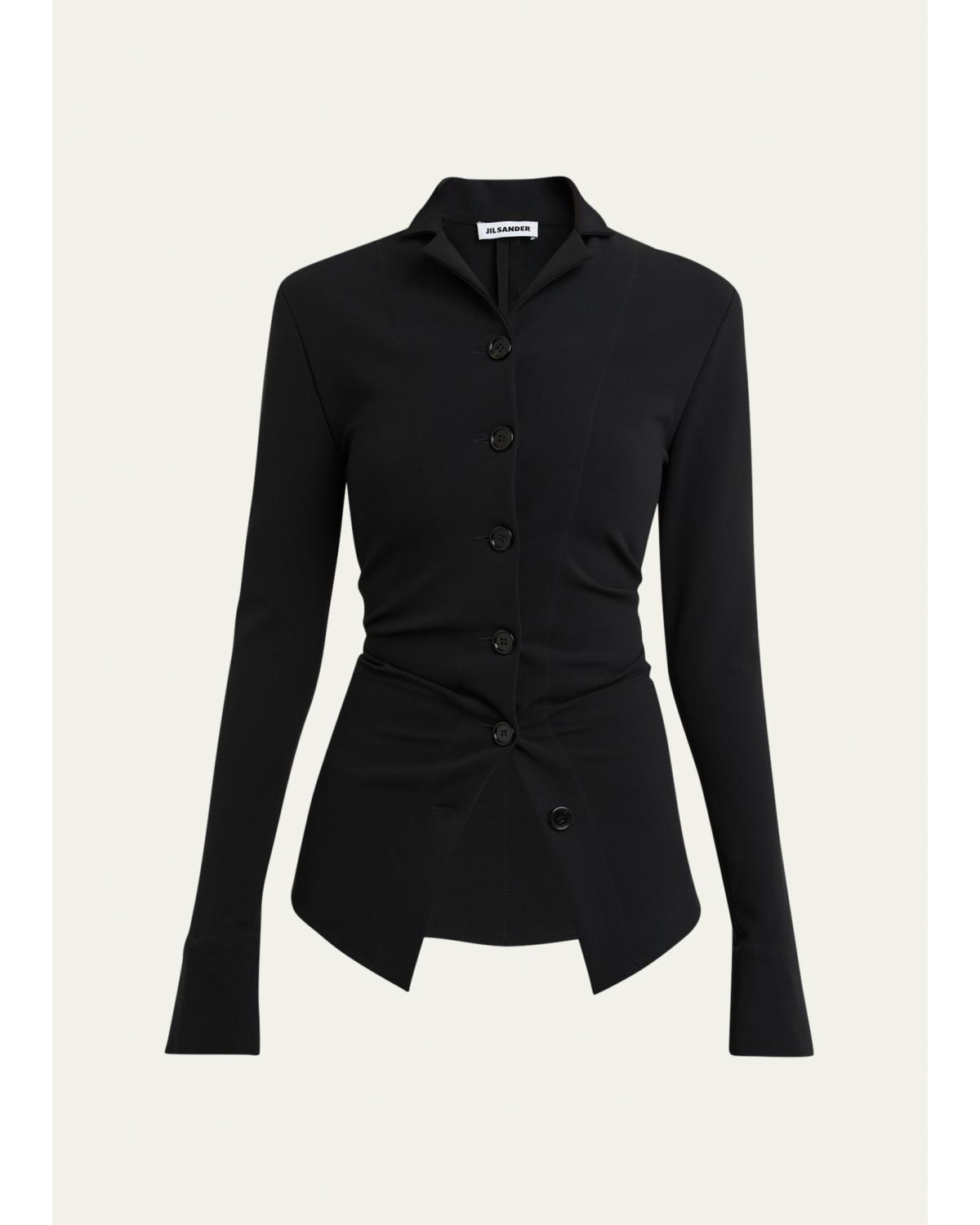 Gathered Slim-Fit Button-Down Shirt