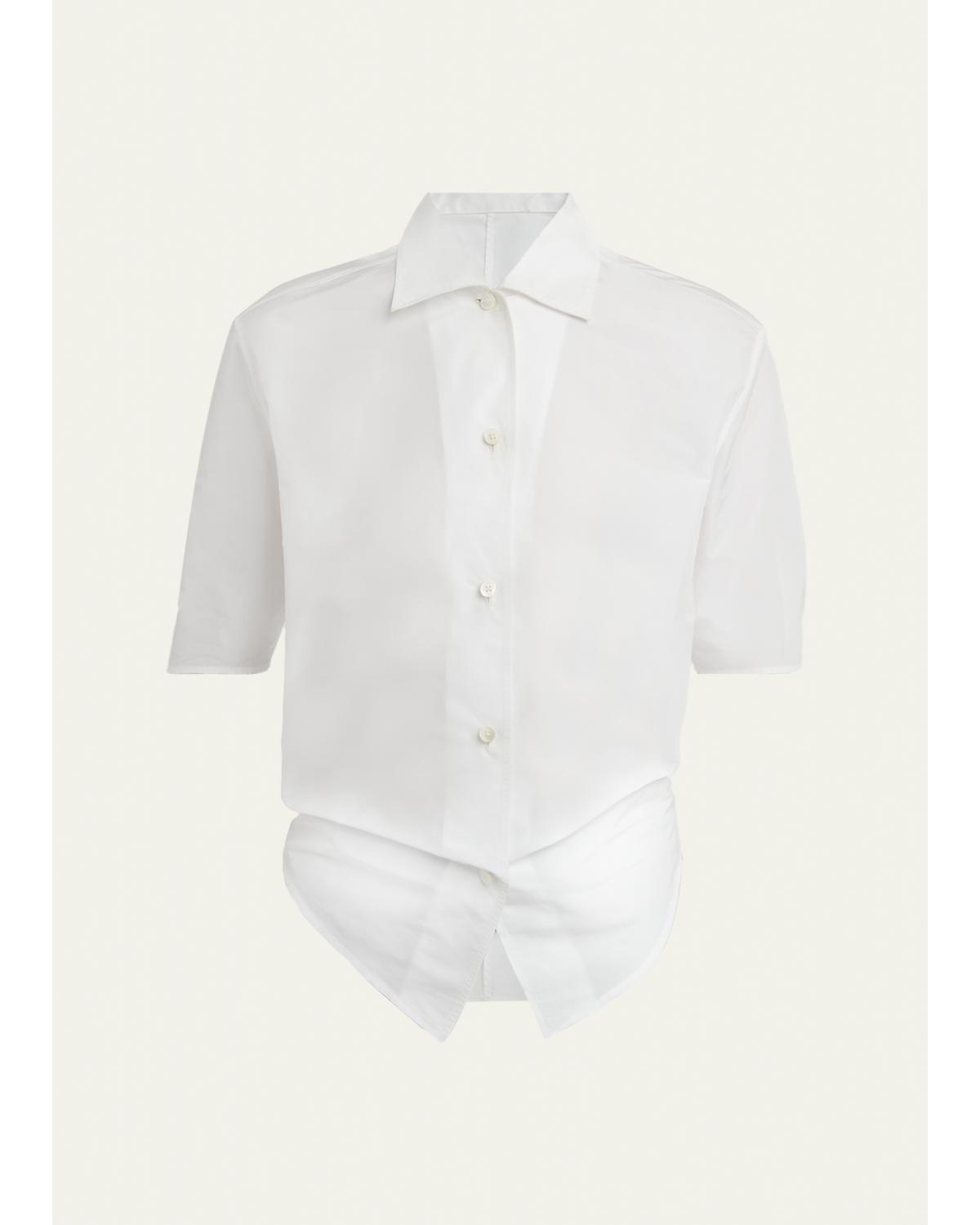 Short-Sleeve Gathered Button-Down Shirt