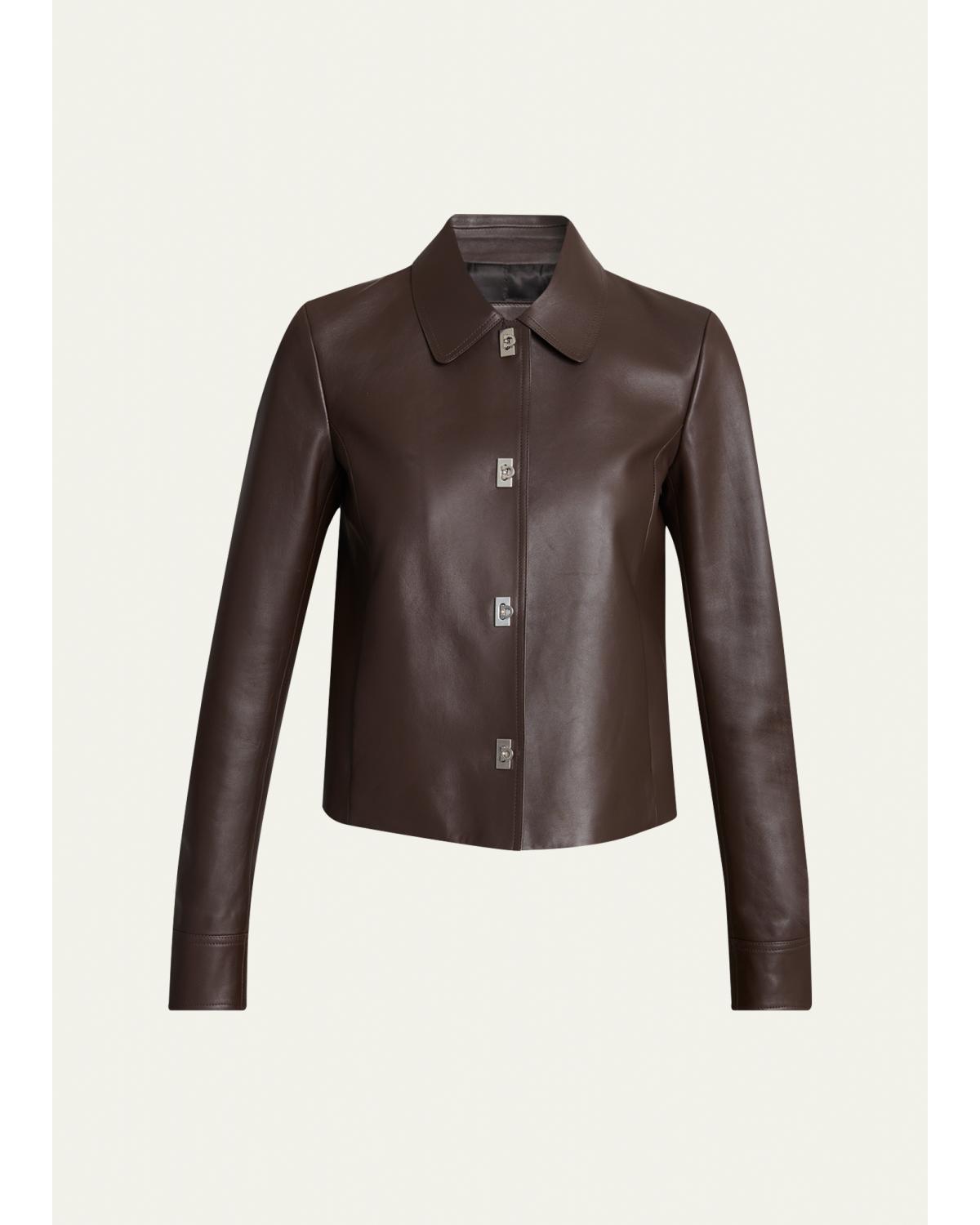 Nubuck Leather Gancini Single-Breasted Jacket
