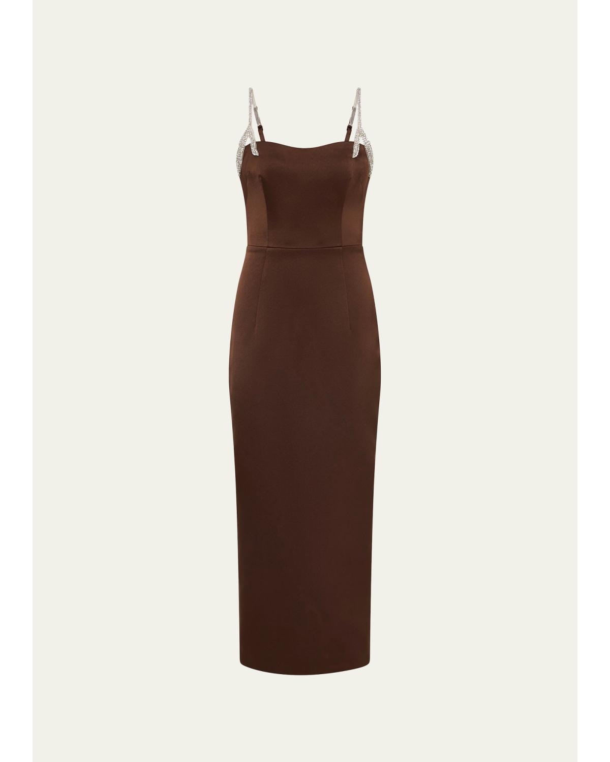 Leora Crystal-Strap Crepe Ankle Gown