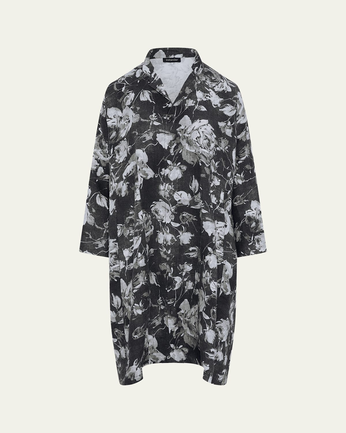 Eskandar A-line Panelled Mandarin Jacket Coat - 3/4 Length In Gray