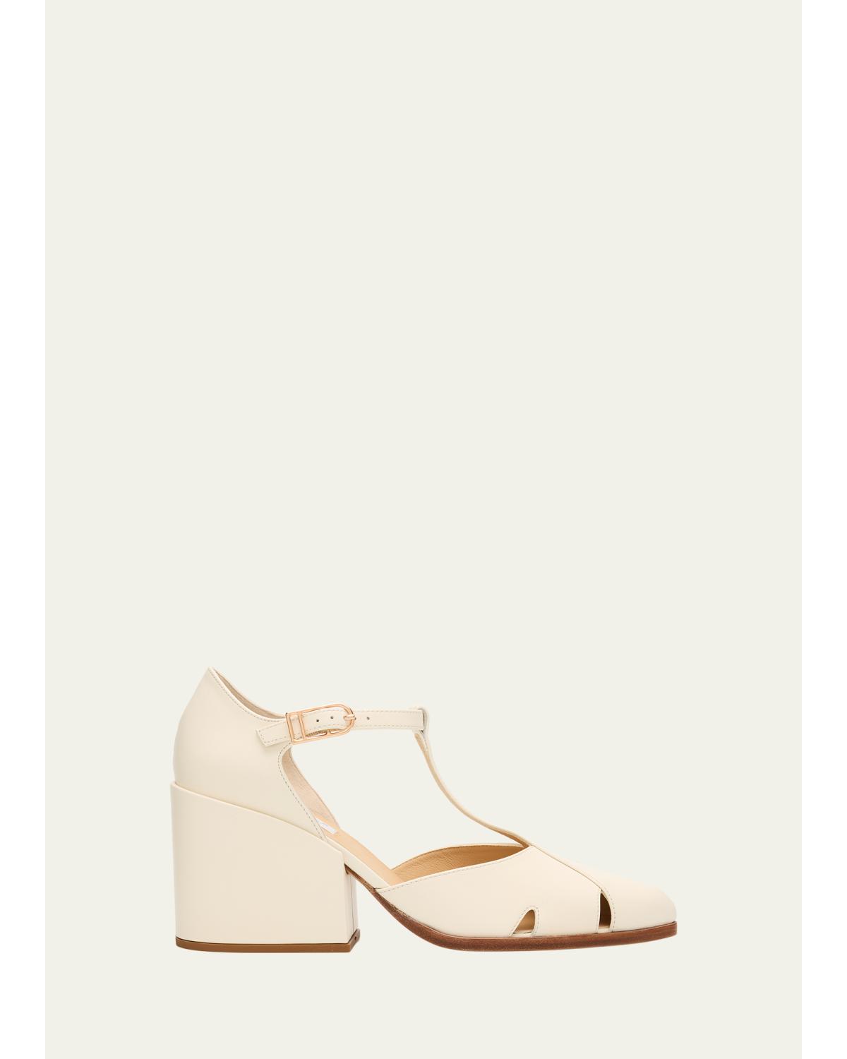 Hawes Leather T-Strap Block-Heel Pumps