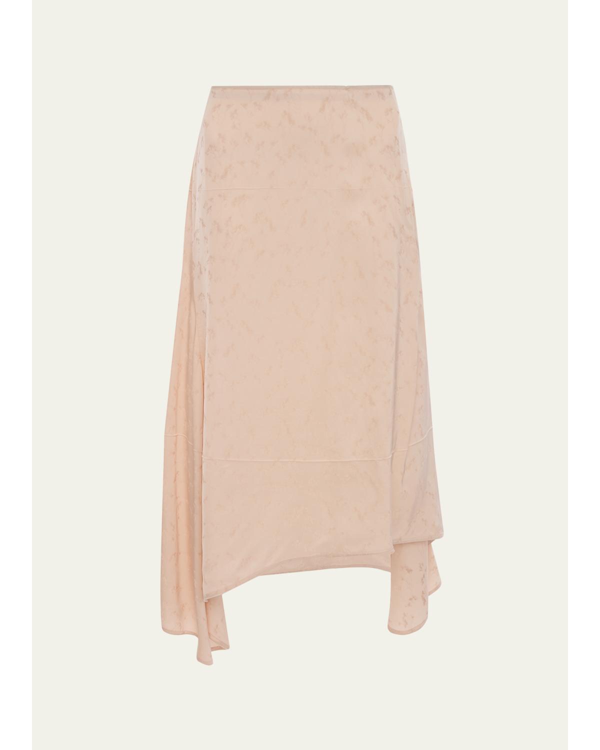 Asymmetric Draped Floral Jacquard Midi Skirt