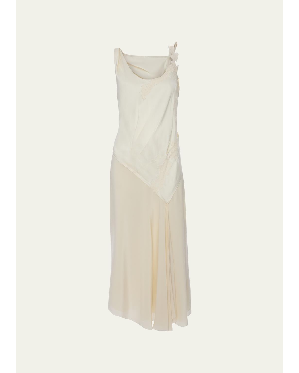 Asymmetric Lace-Trim Sleeveless Midi Dress