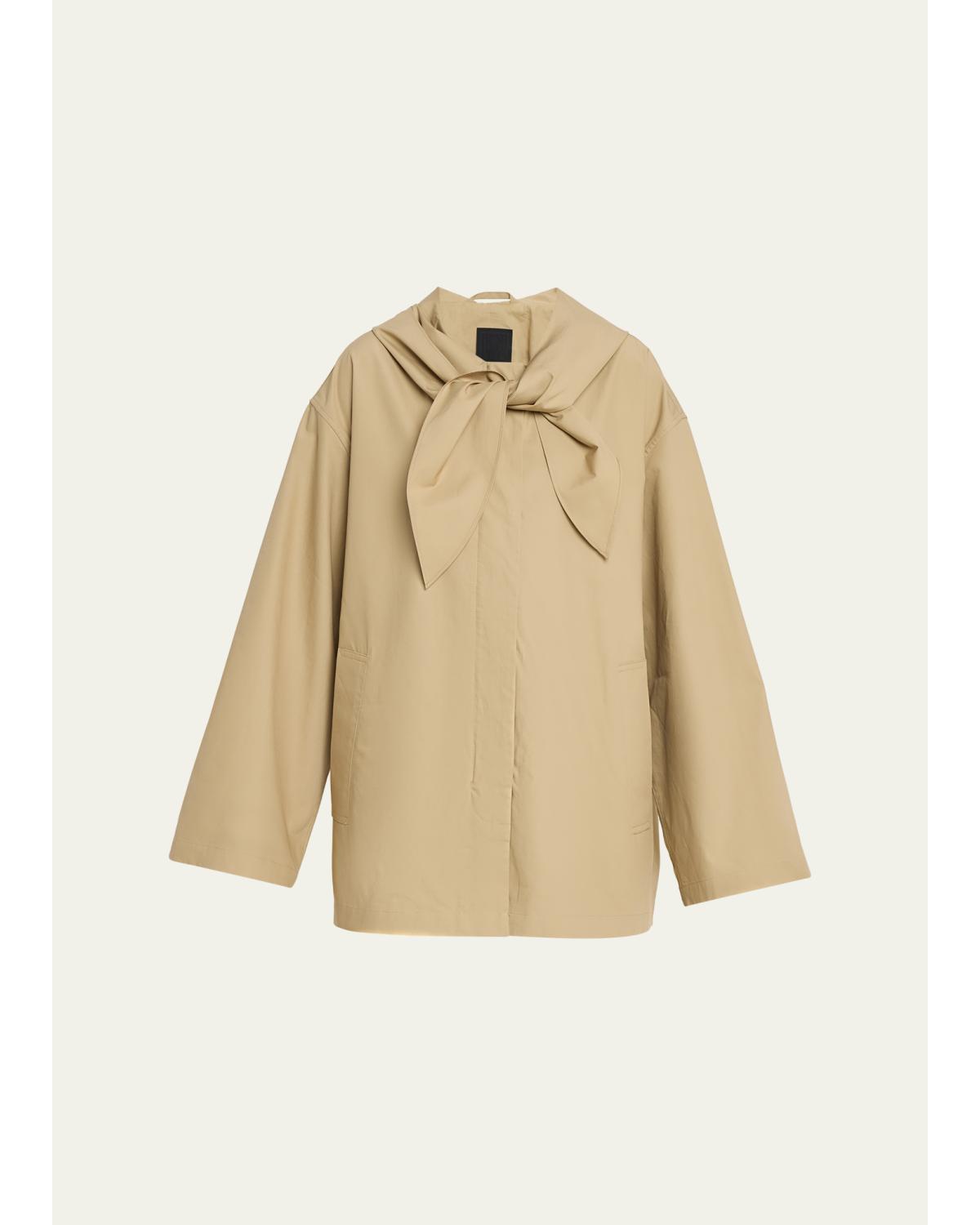 Scarf Hooded Technical Cotton Trapeze Jacket