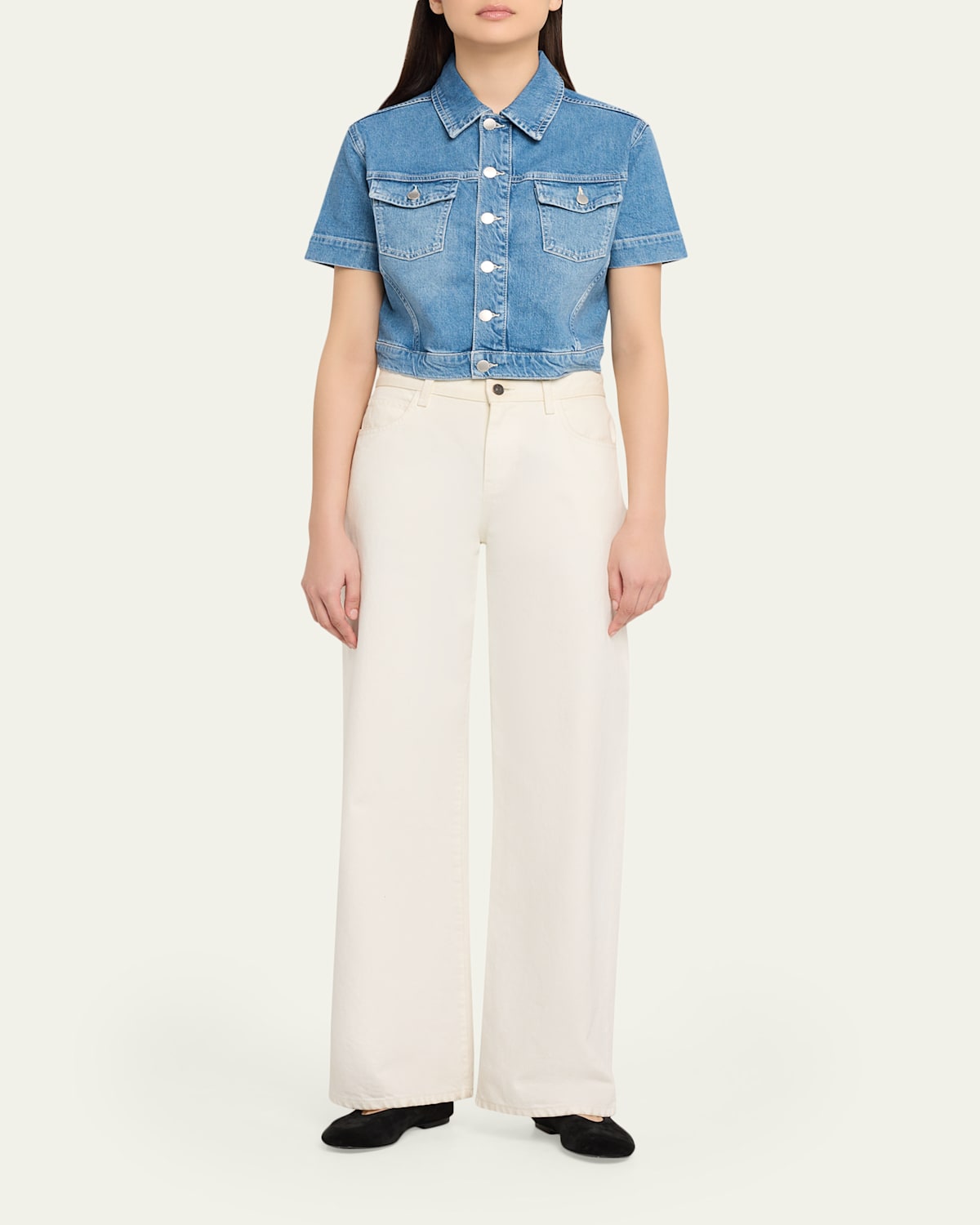 Kirstie Cropped Short-Sleeve Denim Jacket