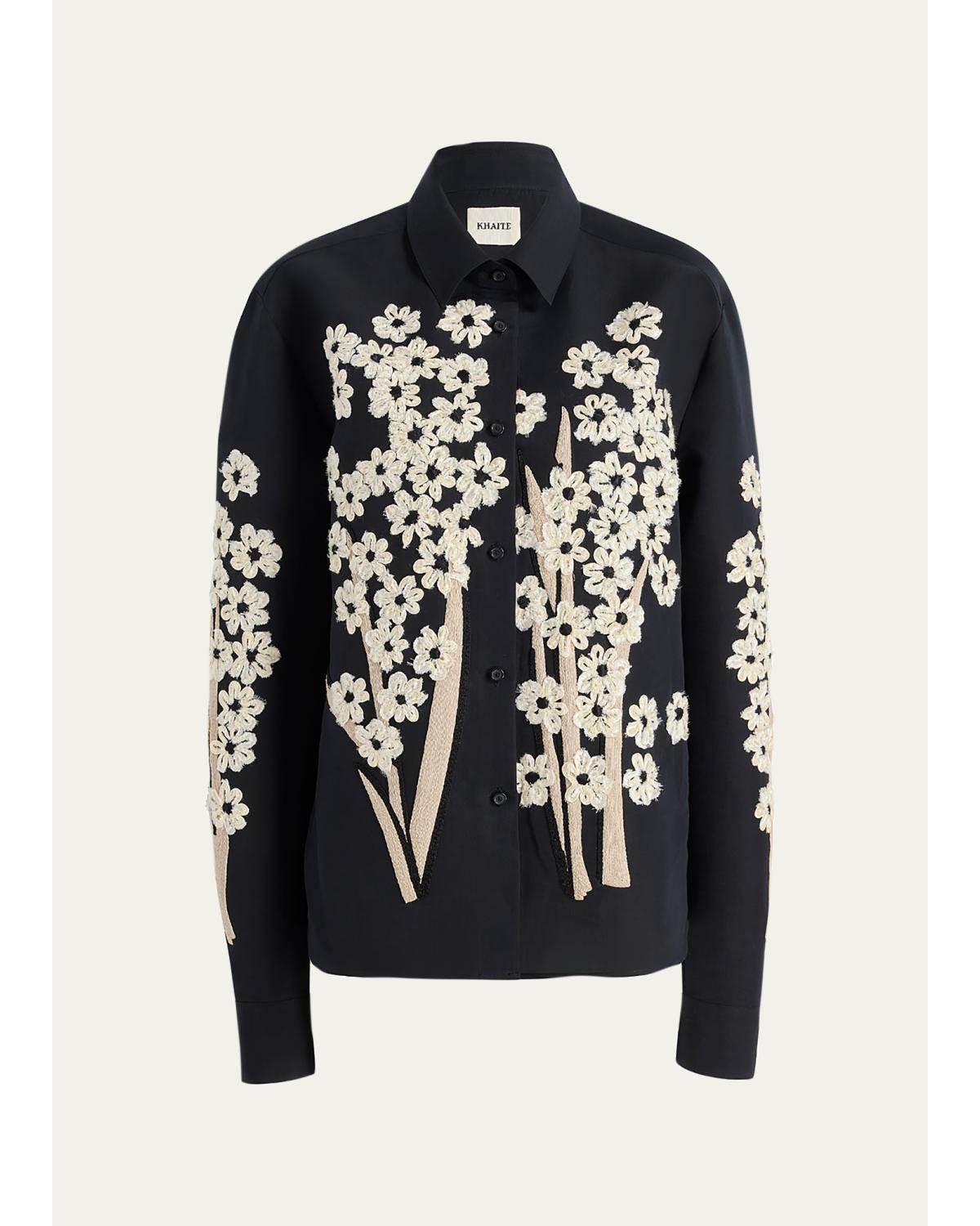 Argo Button-Down Foral Applique Top