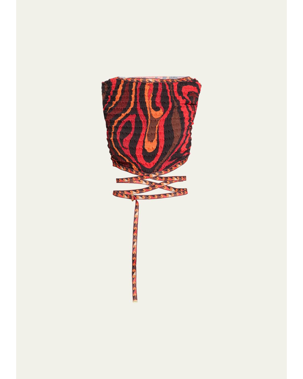 Marmo-Print Shibori Laced Crop Top