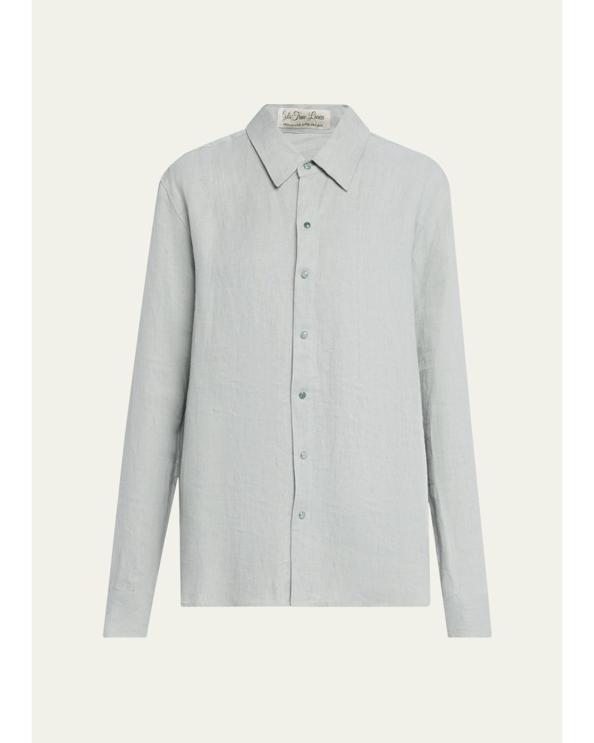 Silver Solid Linen Button-Front Shirt