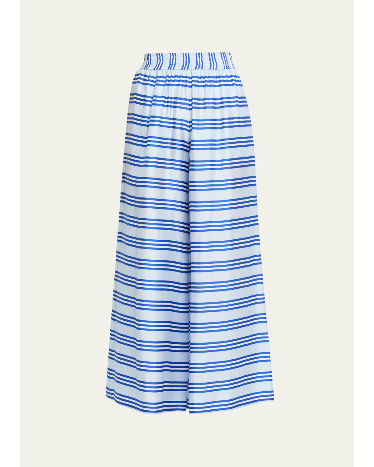 Wide-Leg Striped Silk Pants
