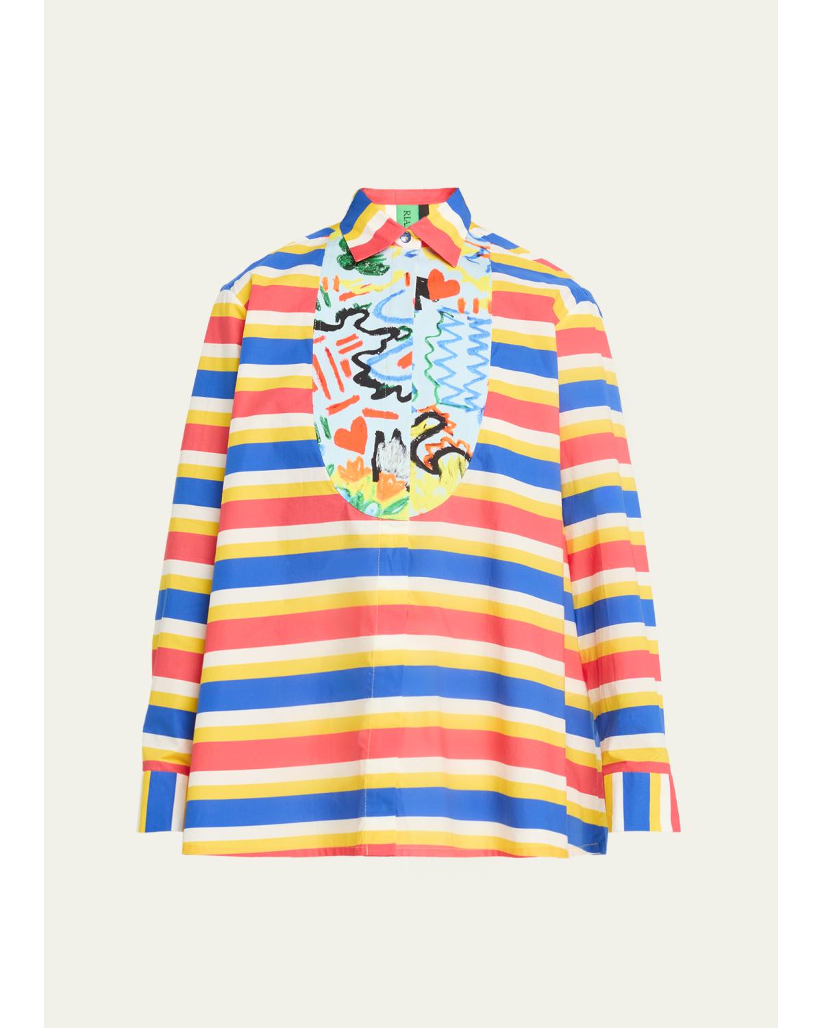 Tropica Striped Cotton Bib-Front Collared Shirt