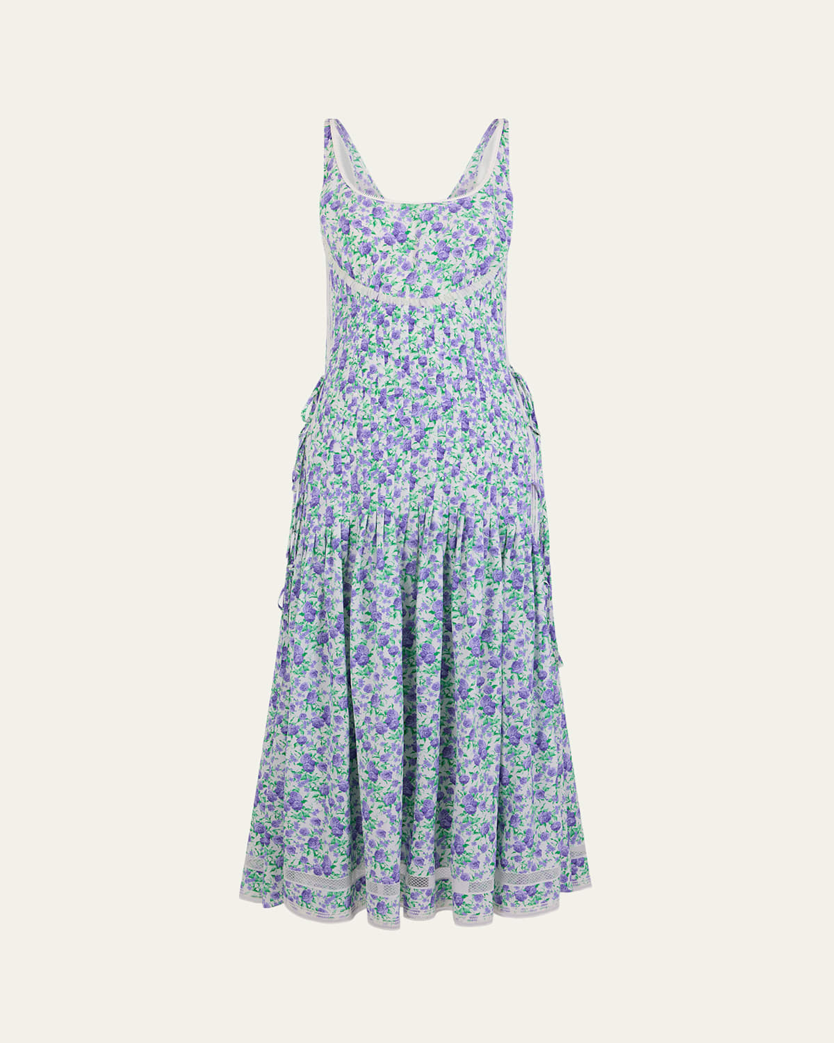 Rabanne Floral Pleated Silk Crepe Sleeveless Midi Dress | Thumbnail 2 Rabanne Floral Pleated Silk Crepe Sleeveless Midi Dress | Thumbnail 2