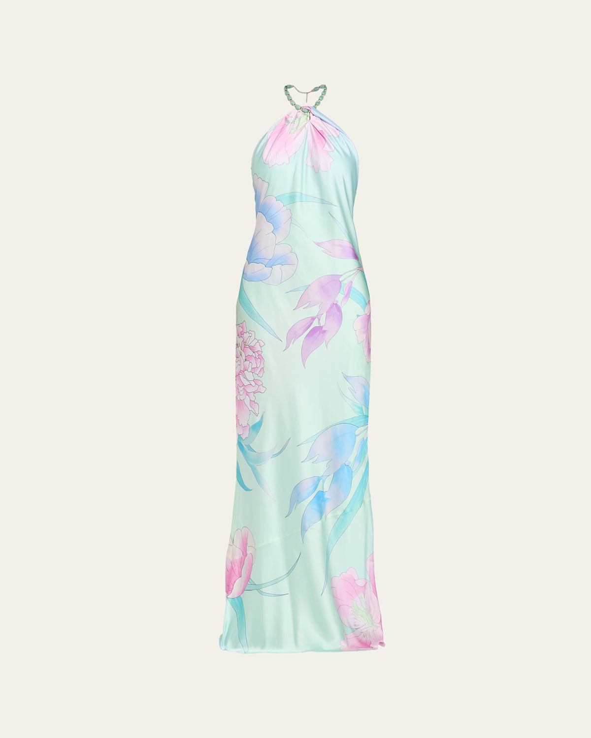 Retroféte Anat Floral Satin Halter Dress In Multi