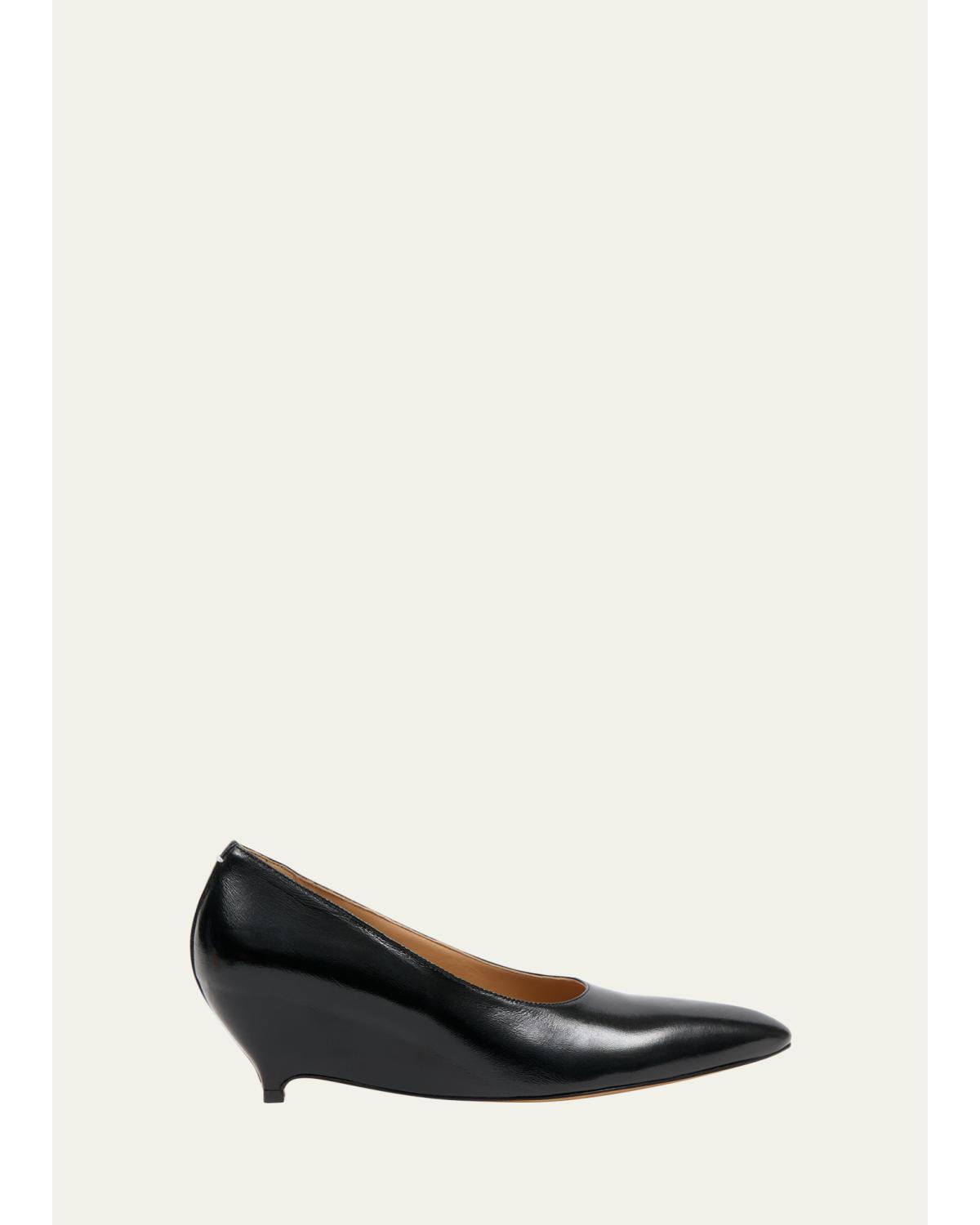 Court Shoe Leather Wedge Pumps