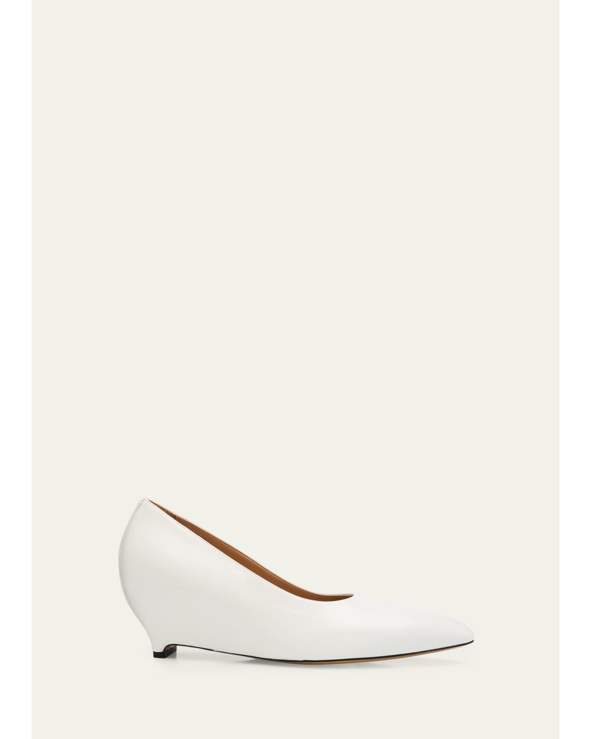 Court Shoe Leather Wedge Pumps