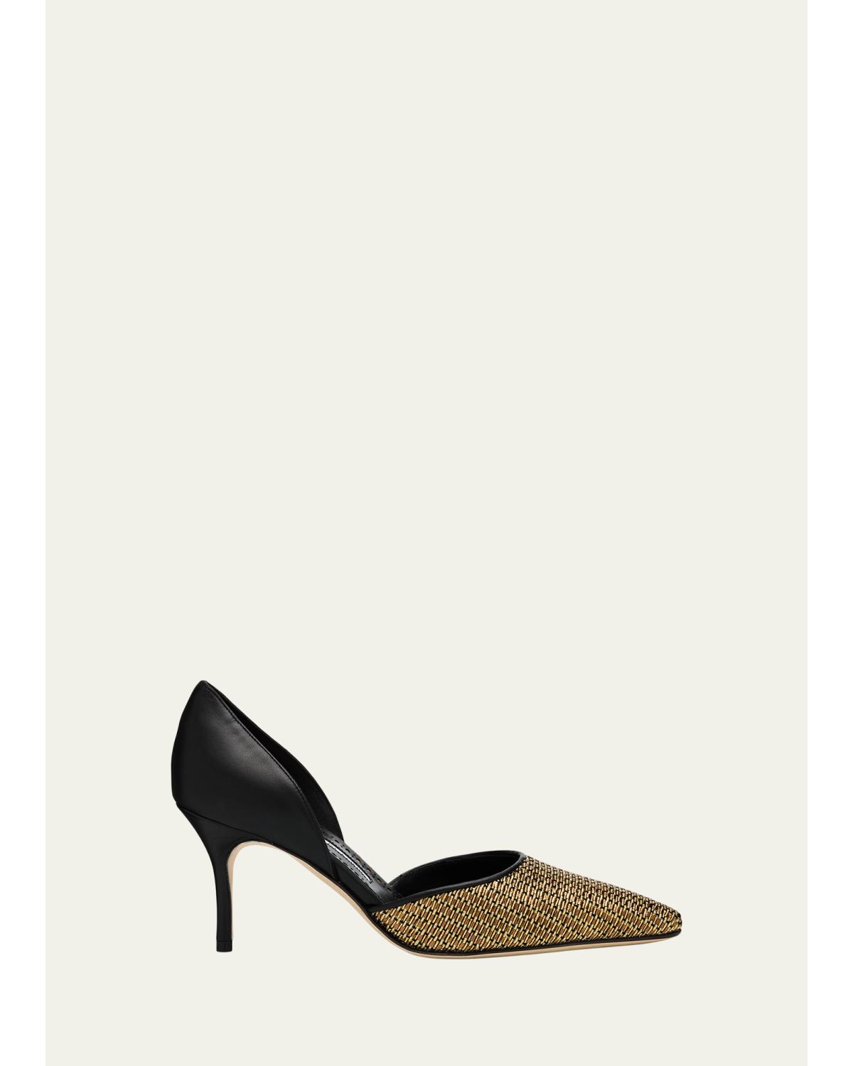 70mm Taylerbinu Woven Metallic and Leather Pumps