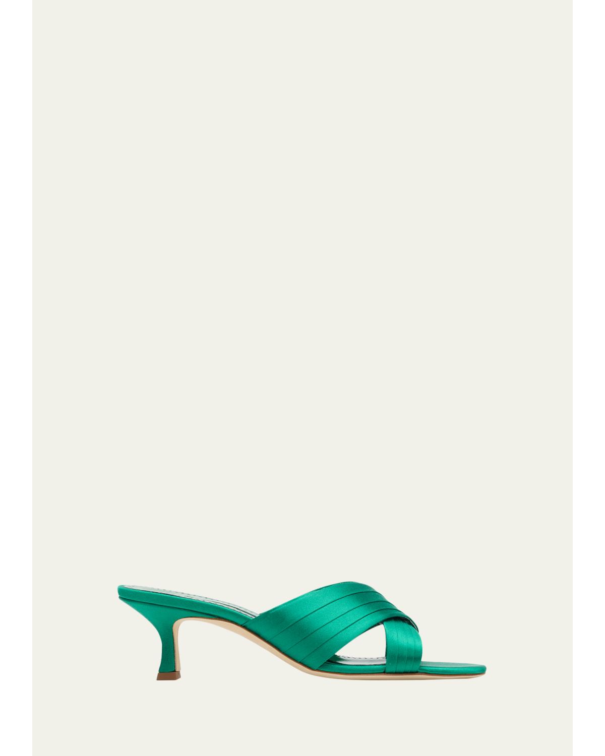 Vieramul Pleated Satin Kitten-Heel Mule Sandals