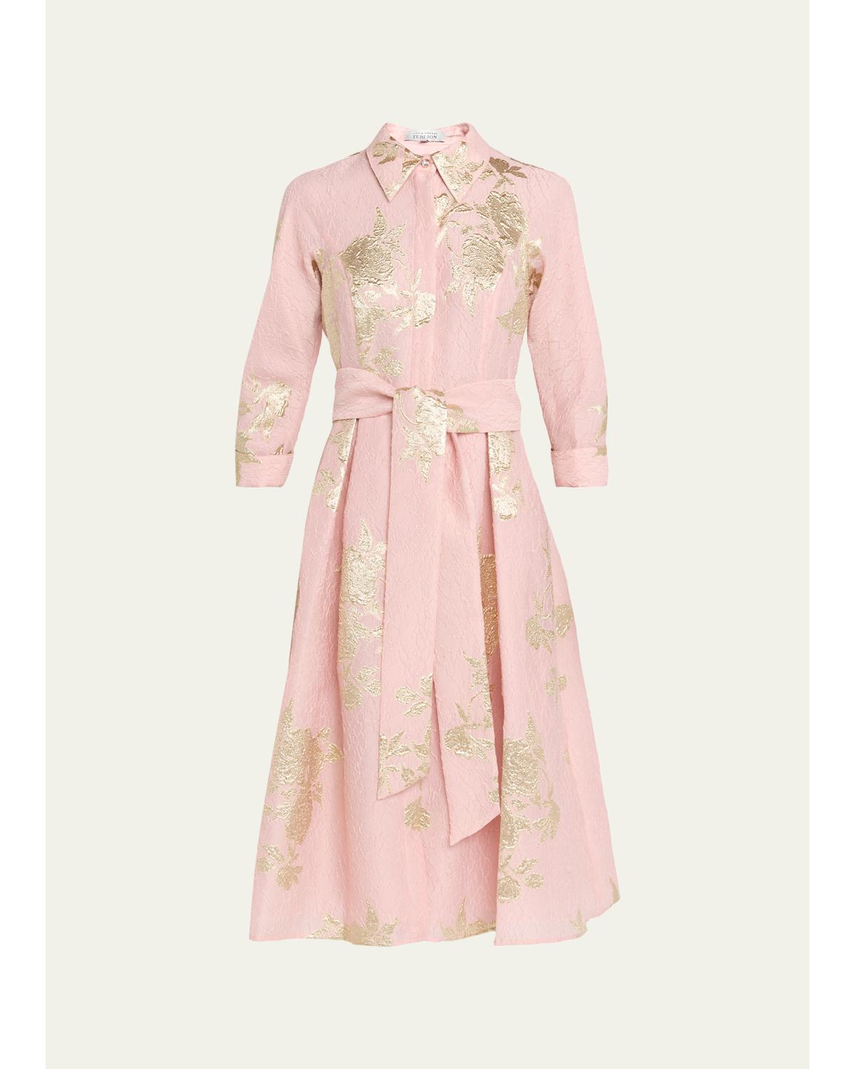 Metallic Floral Jacquard Midi Shirtdress