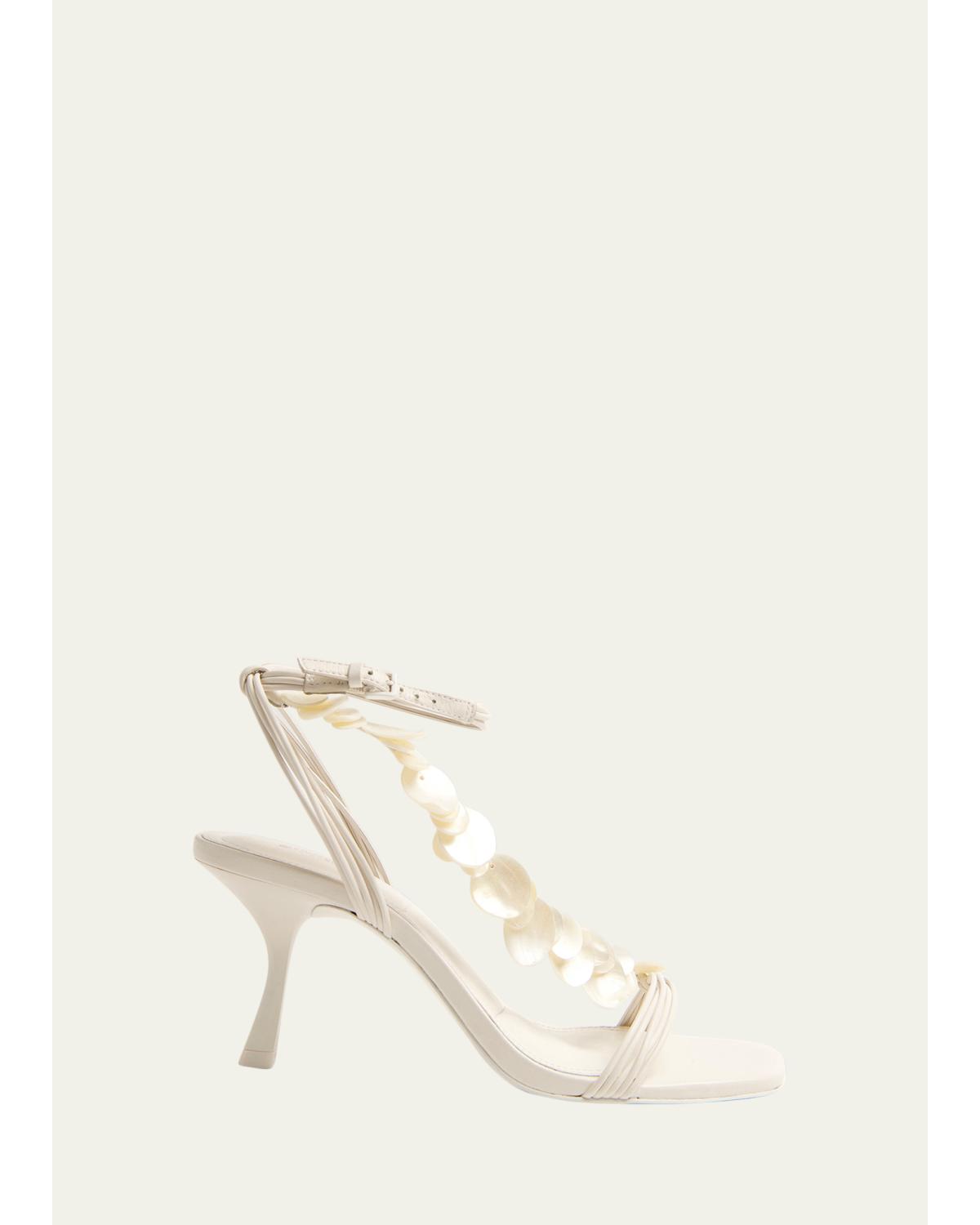 Elin Shell Leather Ankle-Strap Sandals