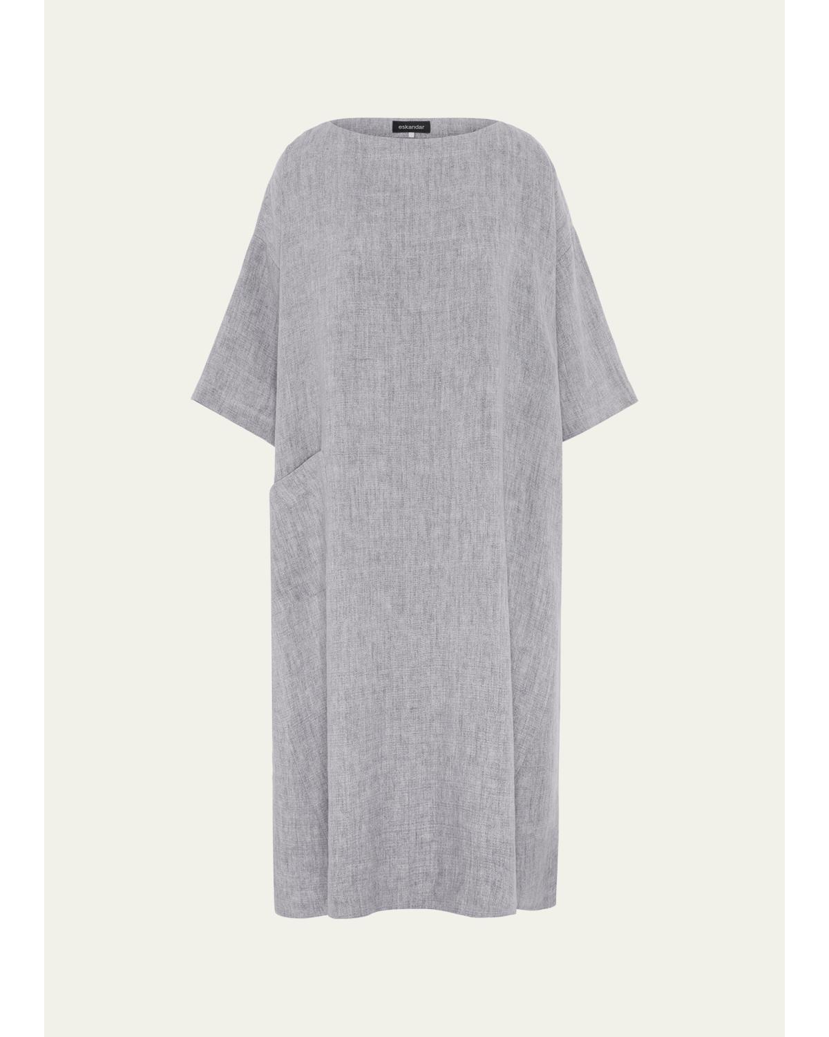 Heavyweight Delave Linen Angle-To-Front Side Seam Scoop Neck T-Shirt Dress