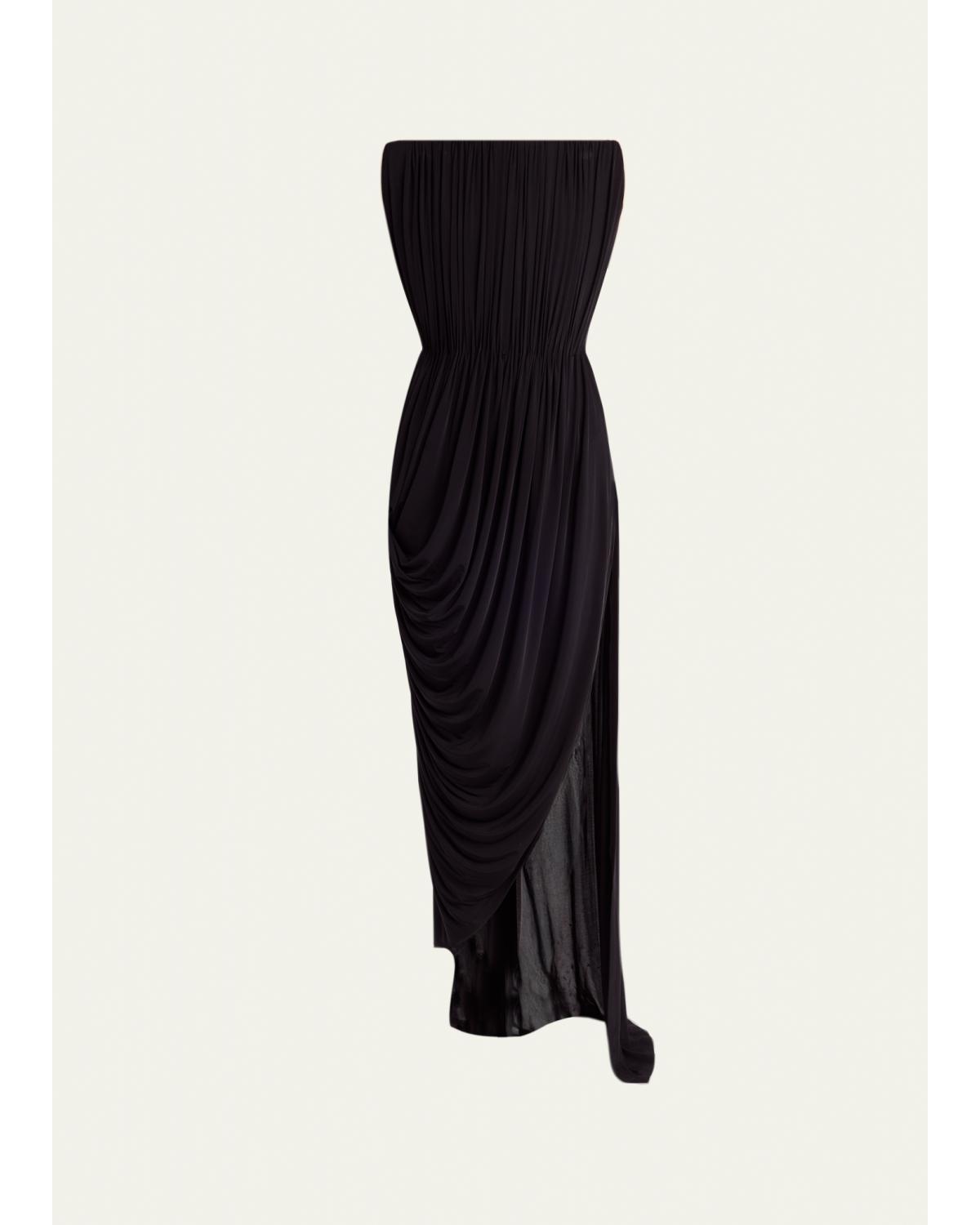 Strapless Draped Crepe Jersey Slit Gown