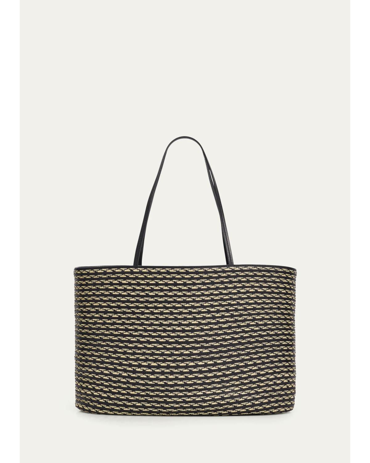 Beau Striped Raffia & Leather Tote Bag