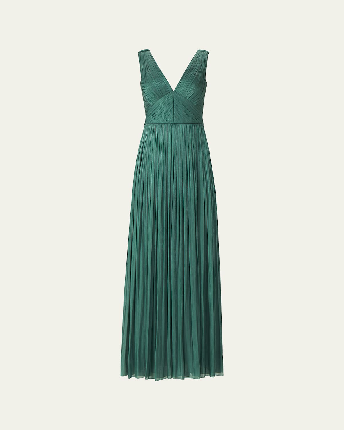 Costarellos Anilia Pleated Silk Sleeveless Slit Gown In Green