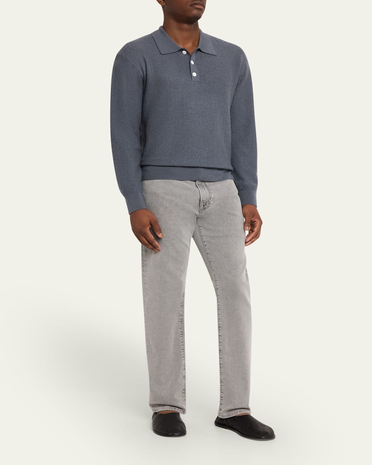 Men'S Textured Wool Polo Sweater