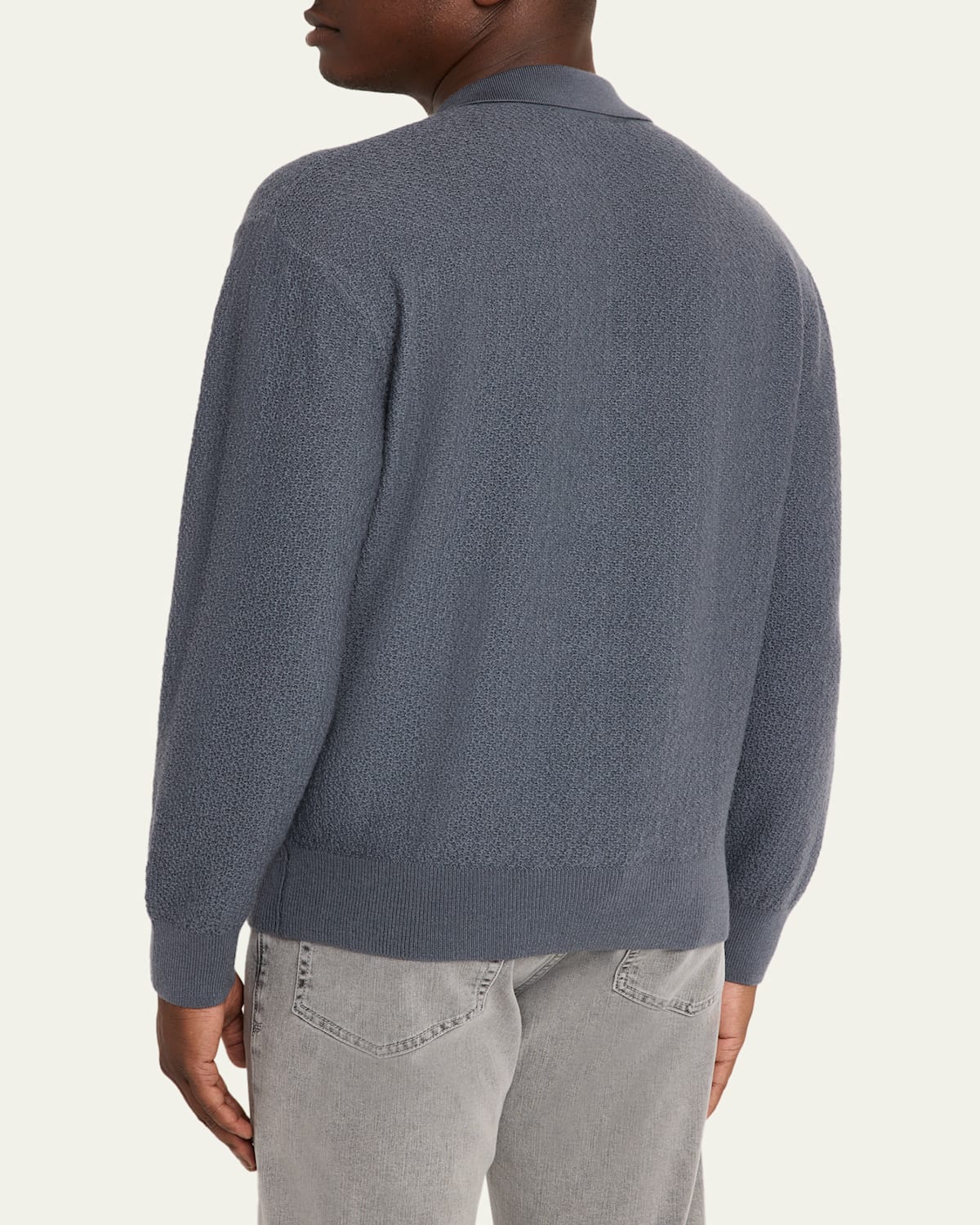 Men'S Textured Wool Polo Sweater