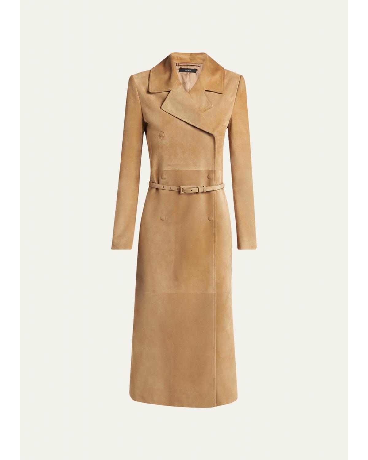 Belted Suede Long Trench Coat