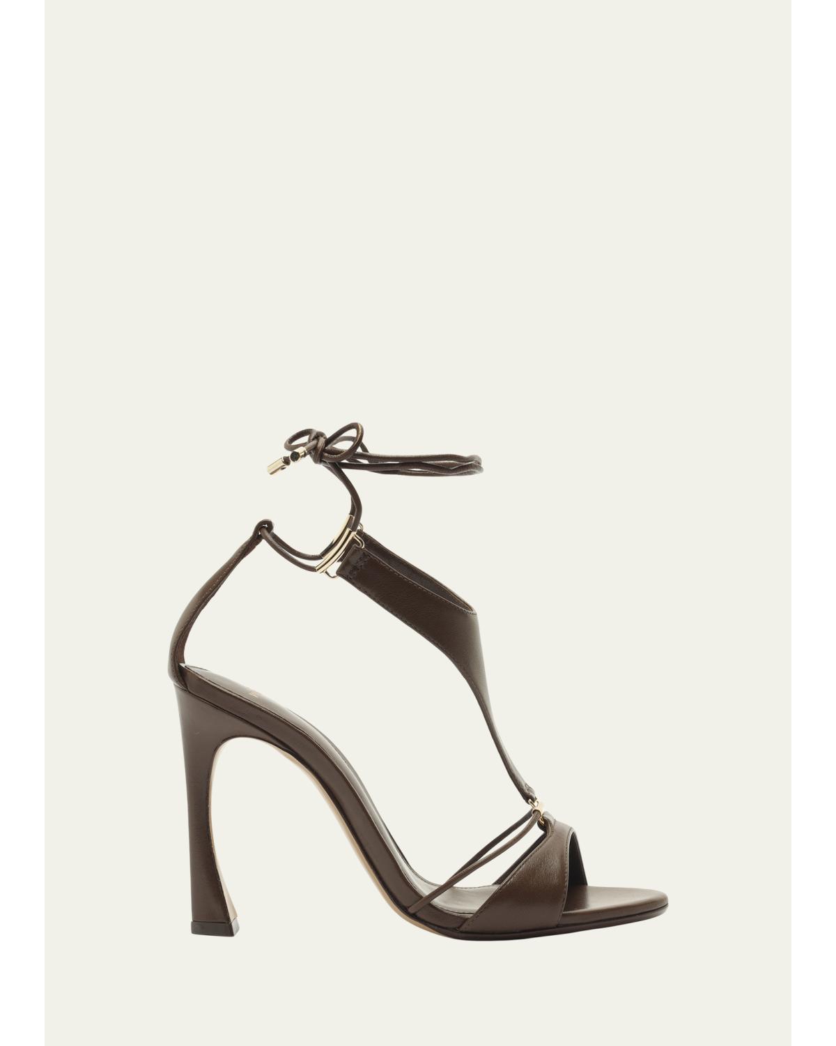 100Mm Mimi Leather Ankle-Tie Sandals