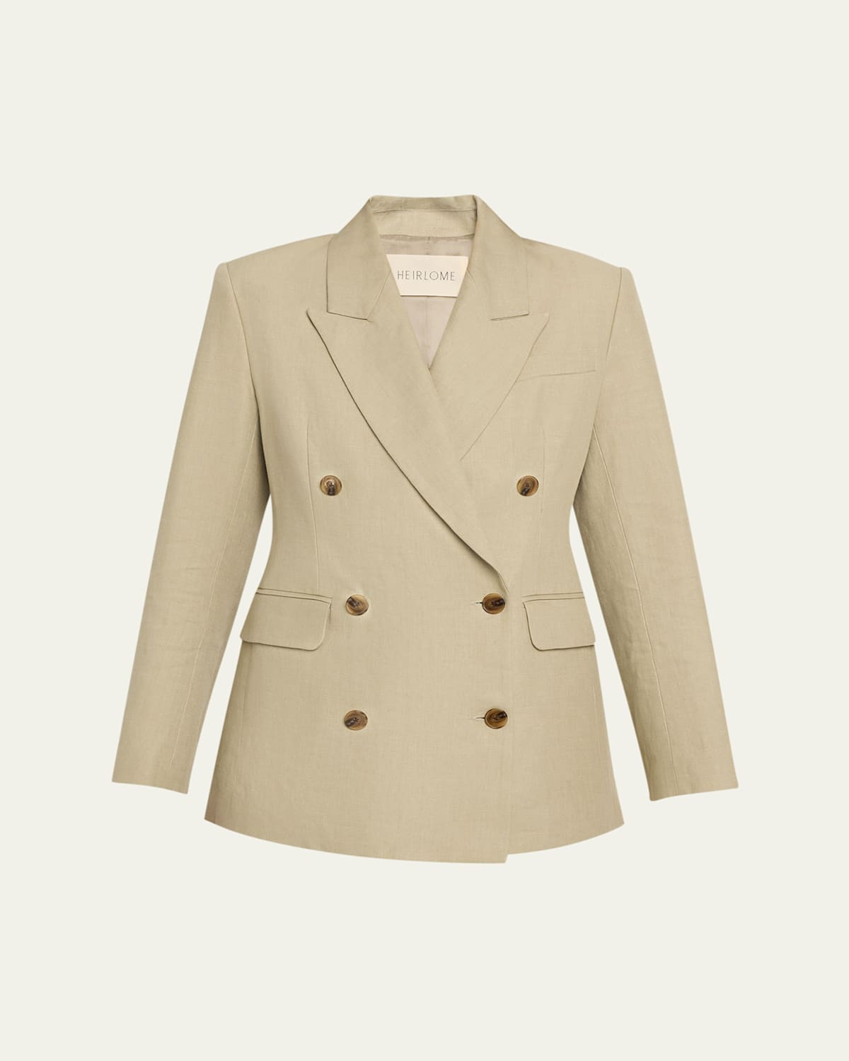 Heirlome Estelle Double-breasted Blazer In Linen In Green