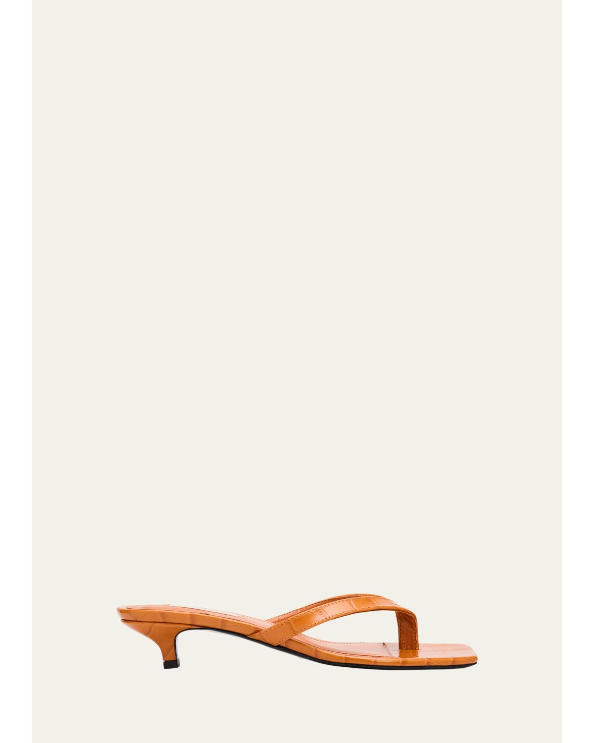 35Mm Croc-Embossed Leather Heeled Flip Flops
