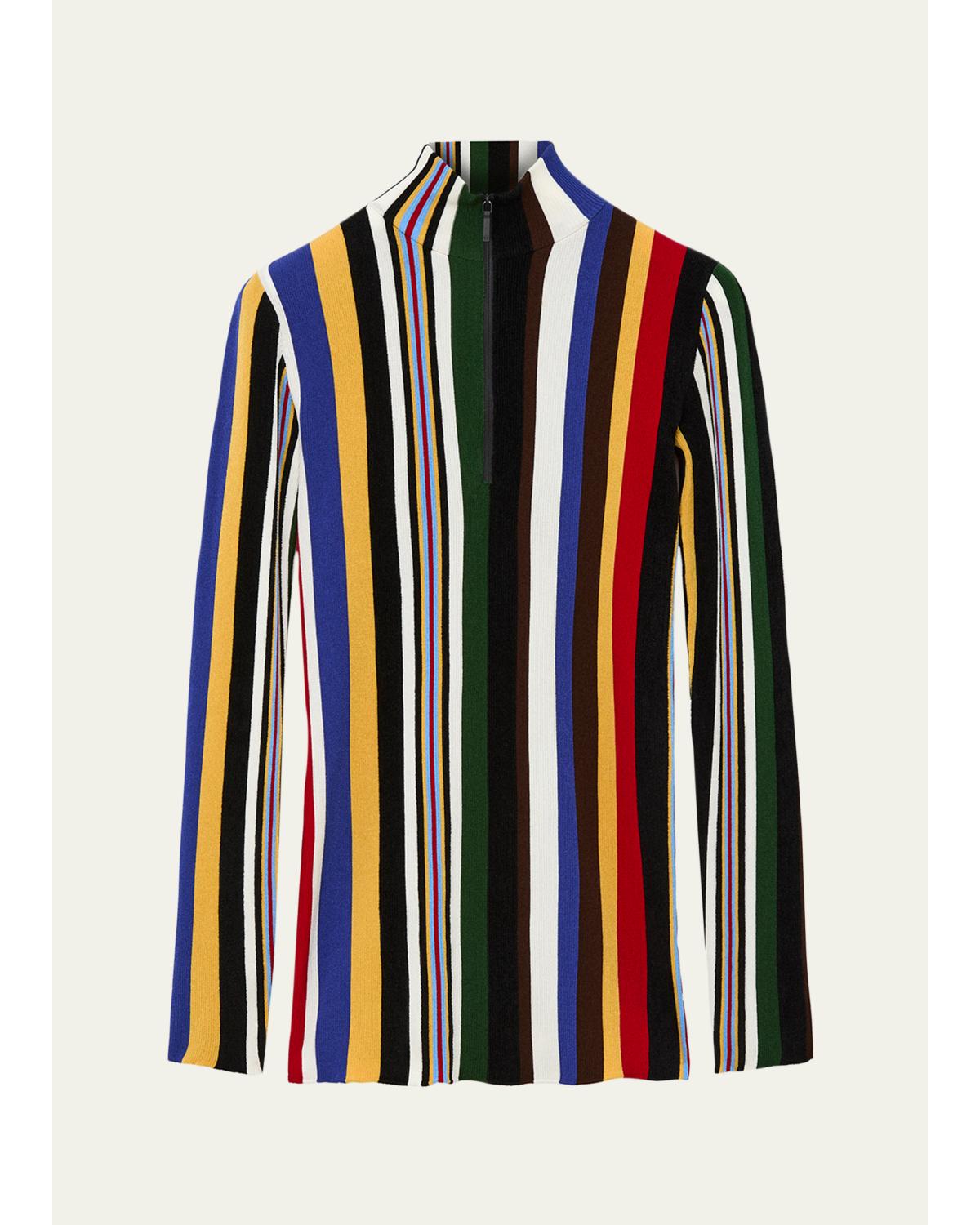 Striped Rib Quarter-Zip Top