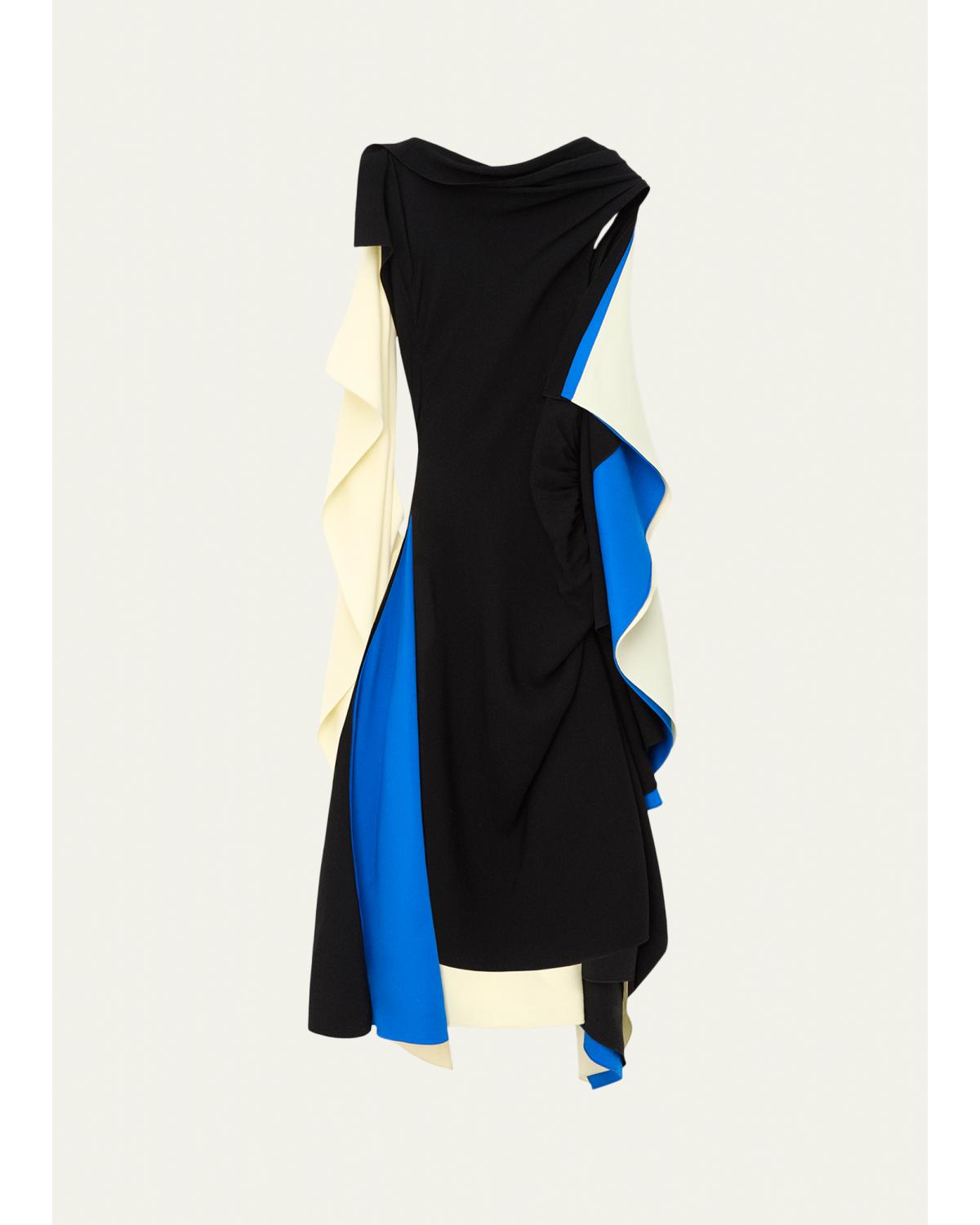 Asymmetric Colorblock Draped High-Low Dress