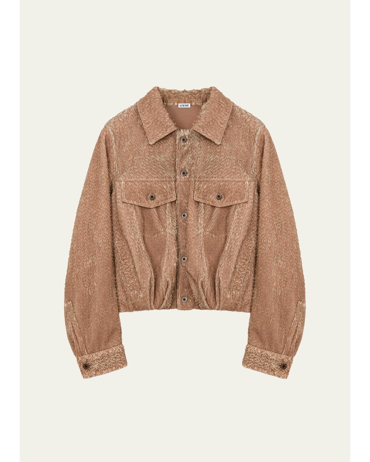 Fringed Leather Balloon Jacket