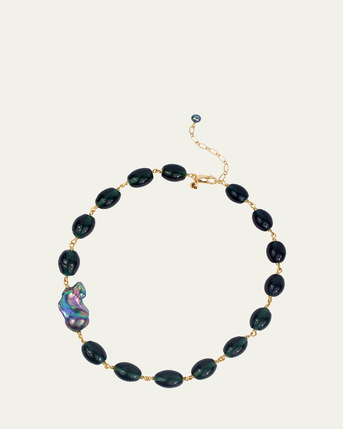 Presley Oldham Dusk Necklace with Baroque Pearls and Indian Glass
