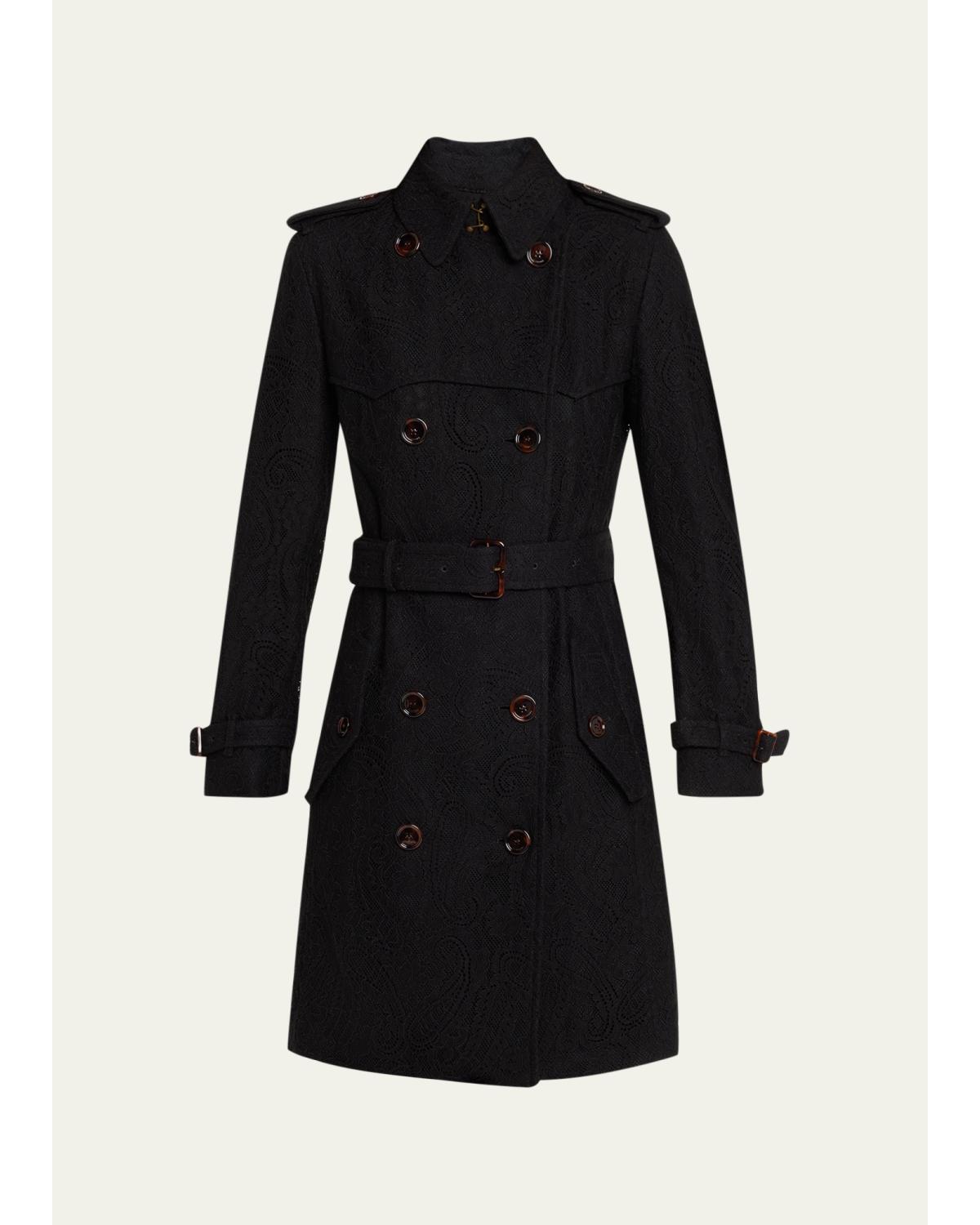 Foxfield Lace Double-Breasted Short Trench Jacket